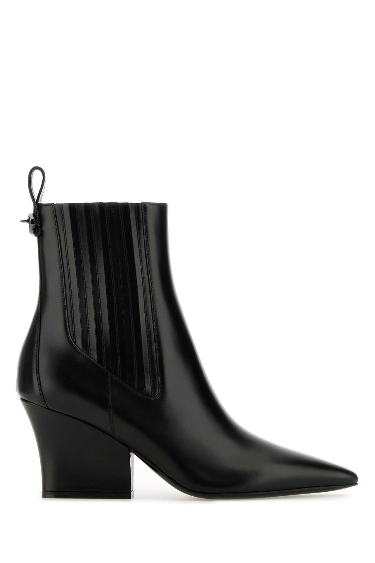 Shop Valentino Black Leather Vlogo Lockette Ankle Boots In Nero