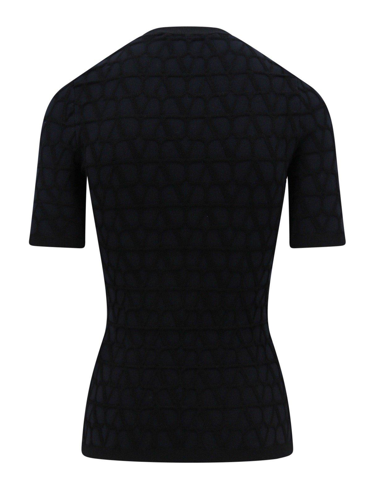 Shop Valentino Toile Iconographe Crewneck Knitted Top In Black