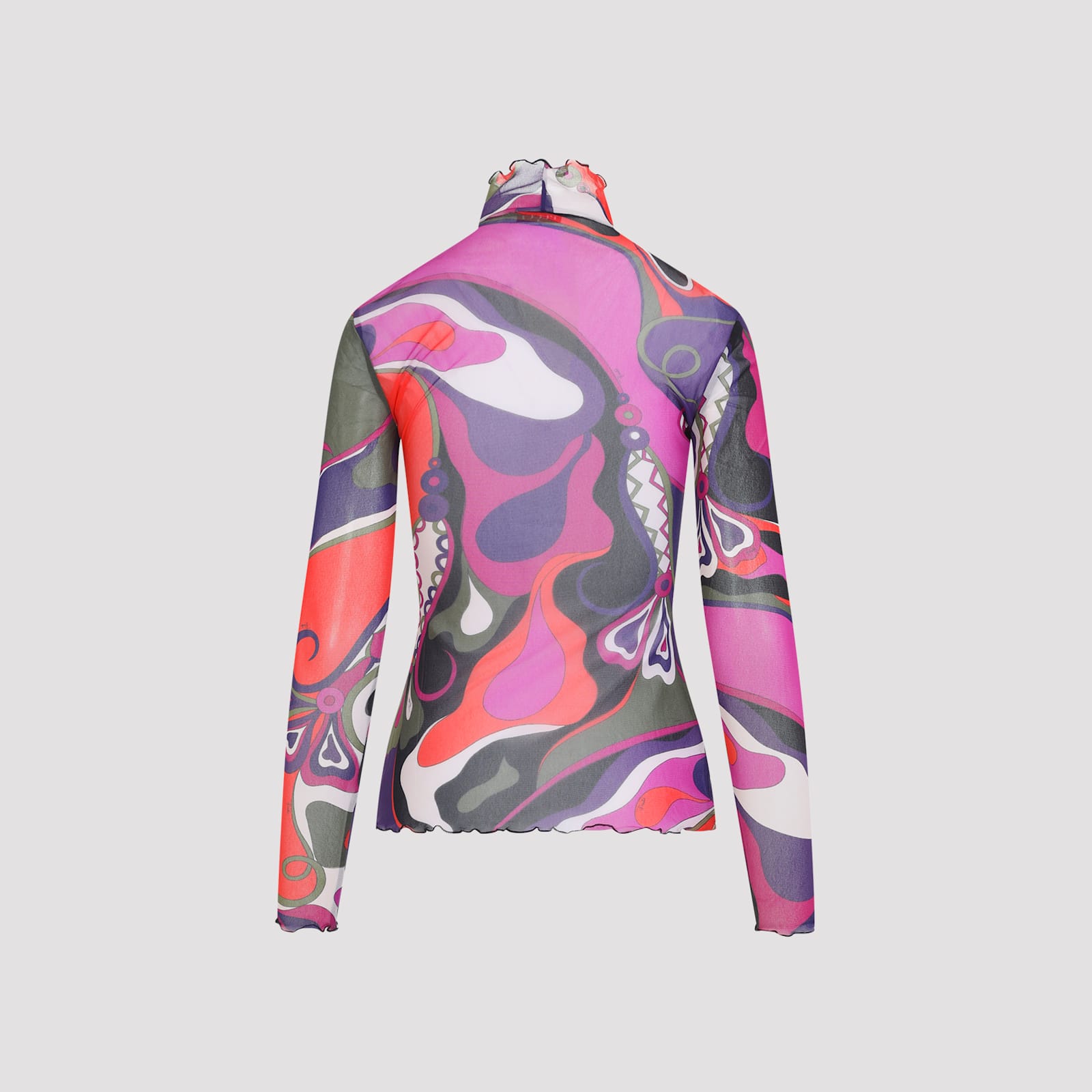 Pucci Long Sleeve Sheer Turtleneck Ruffled In Multi