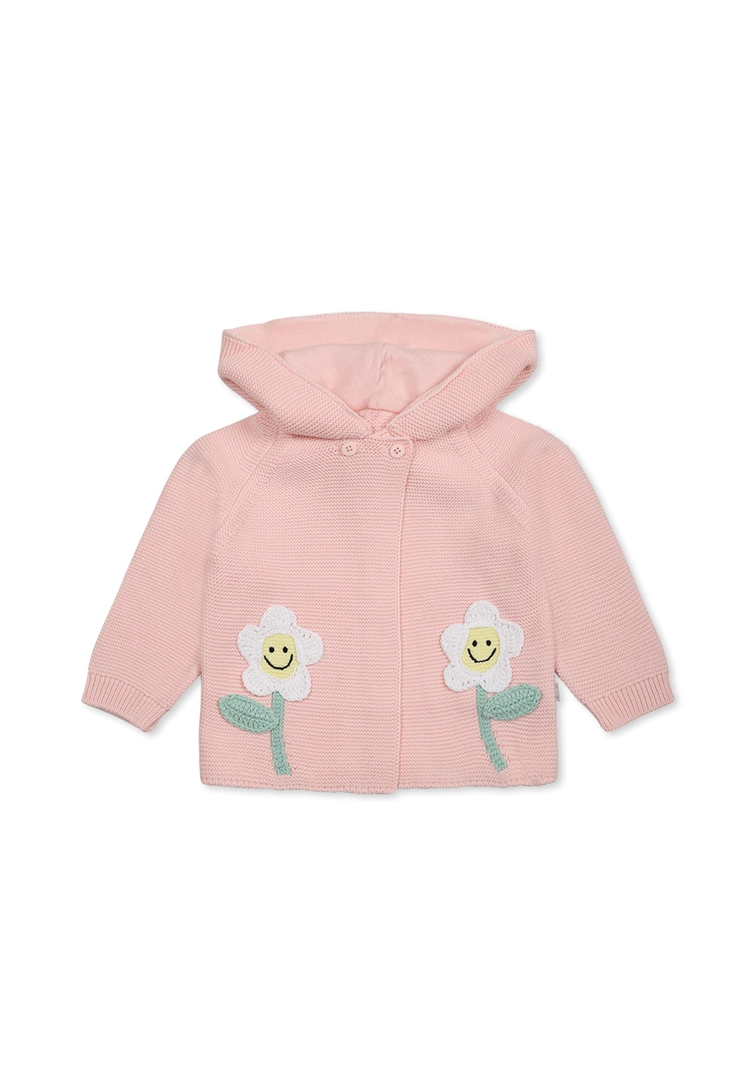 Shop Stella Mccartney Pink Cardigan For Baby Girl With Flowers