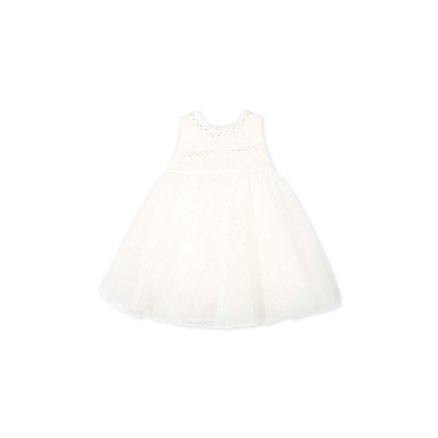 MONNALISA IVORY DRESS FOR BABY GIRL WITH POLKA DOTS 