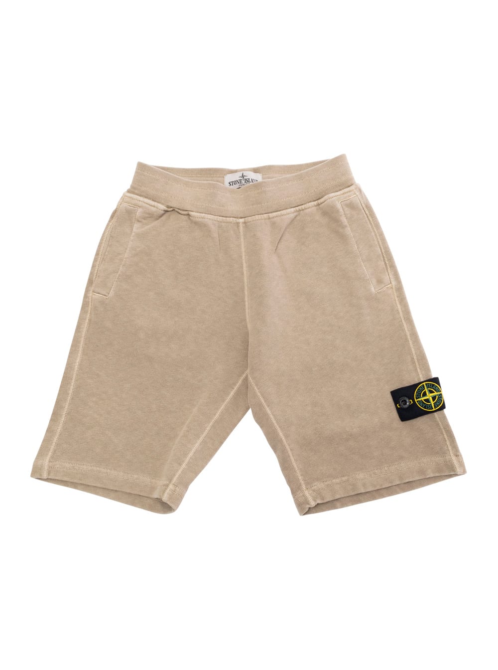 Stone Island Beige Bermuda Pants With Elastic Waist And Logo Patch On The Sleeve In Cotton Boy In Beige