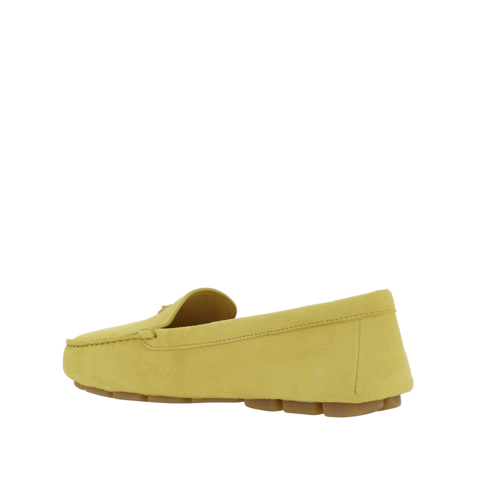 Shop Prada Leather Logo Loafers In Yellow