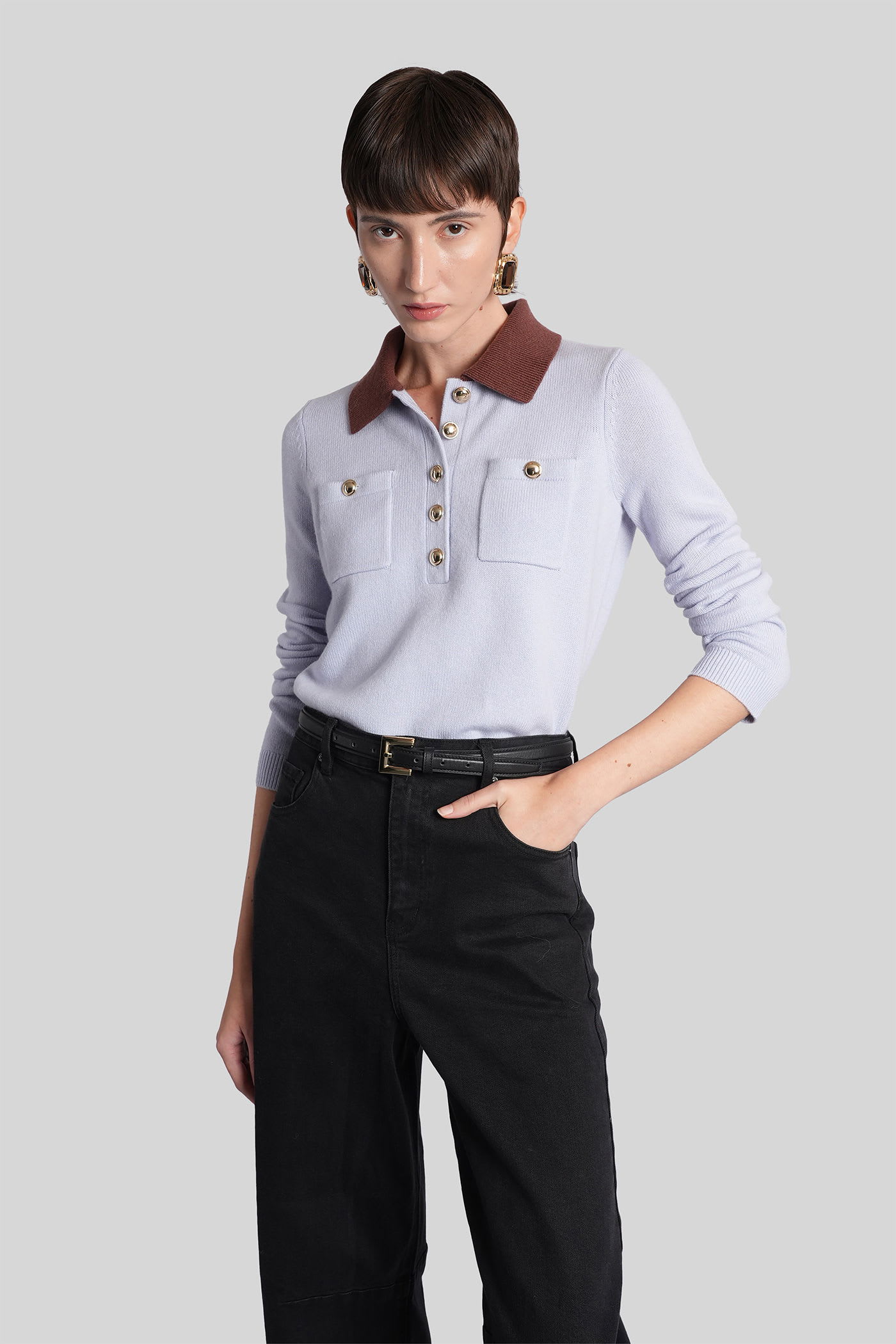 Self-portrait Polo In Cyan Wool In Blue