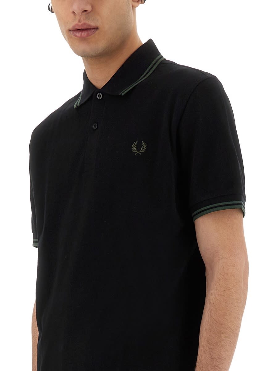 Fred Perry Cotton Pique Polo Shirt With Double Stripe In Black