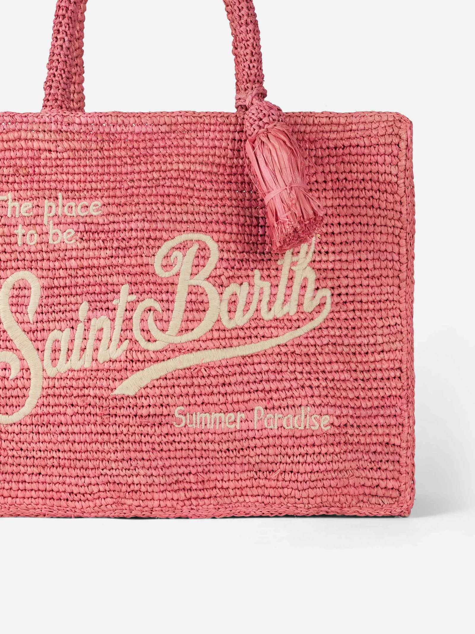 Shop Mc2 Saint Barth Pink Colette Raffia Handbag With Embroidery