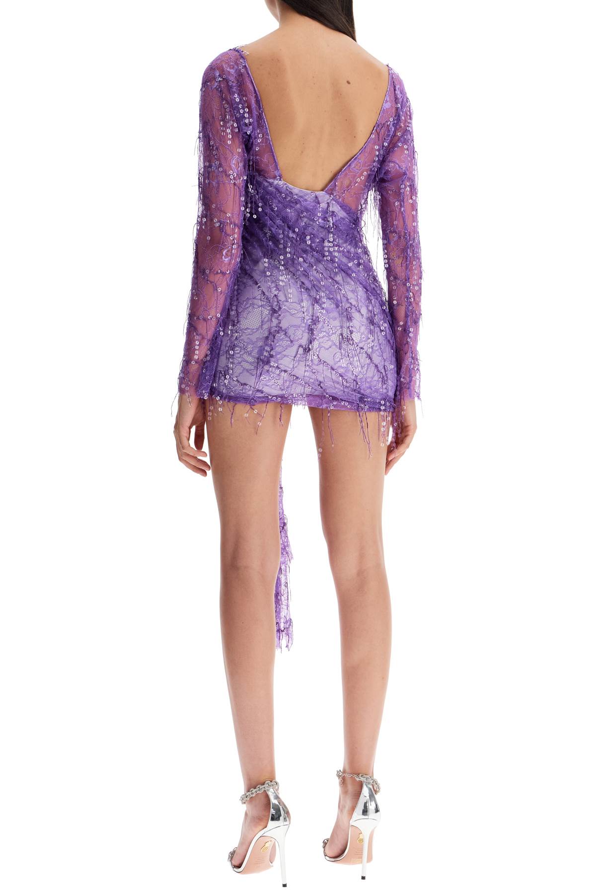 Shop Christopher Esber Mini Lace Dress With Sequins In Grape (purple)