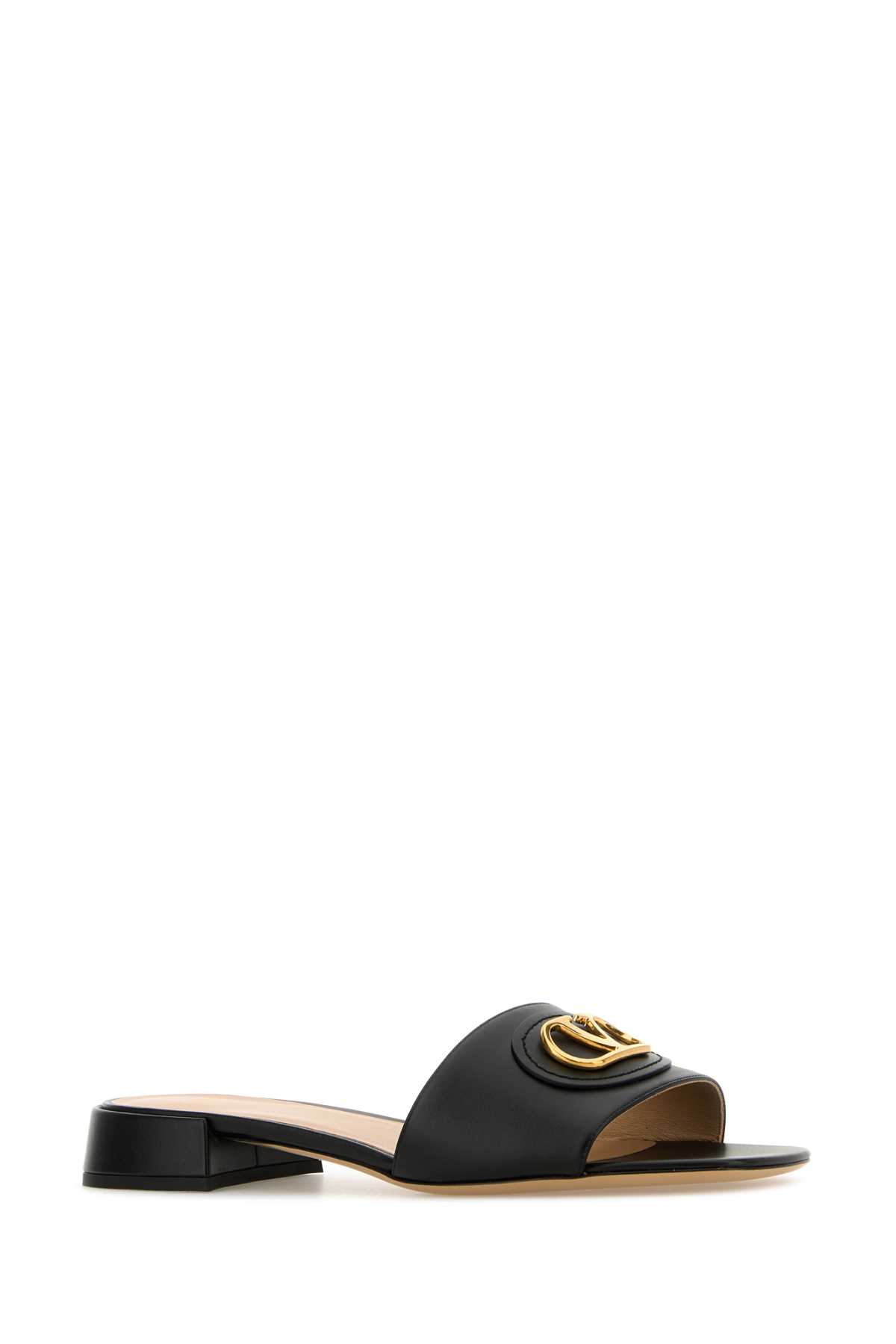 Valentino Vlogo Signature Leather Slides In Nero