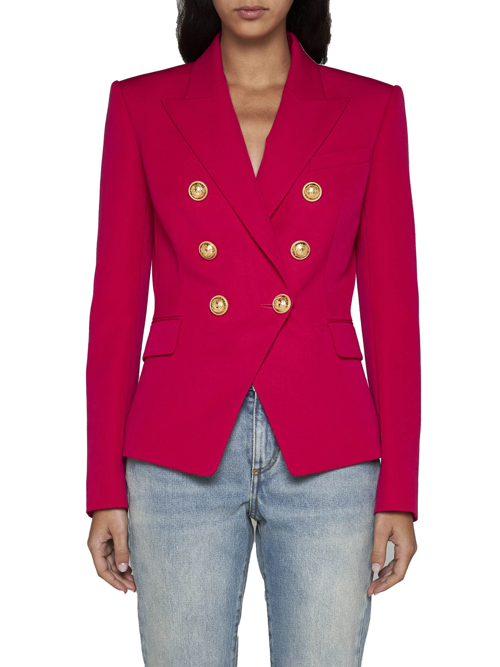 Shop Balmain Blazer In Fuchsia