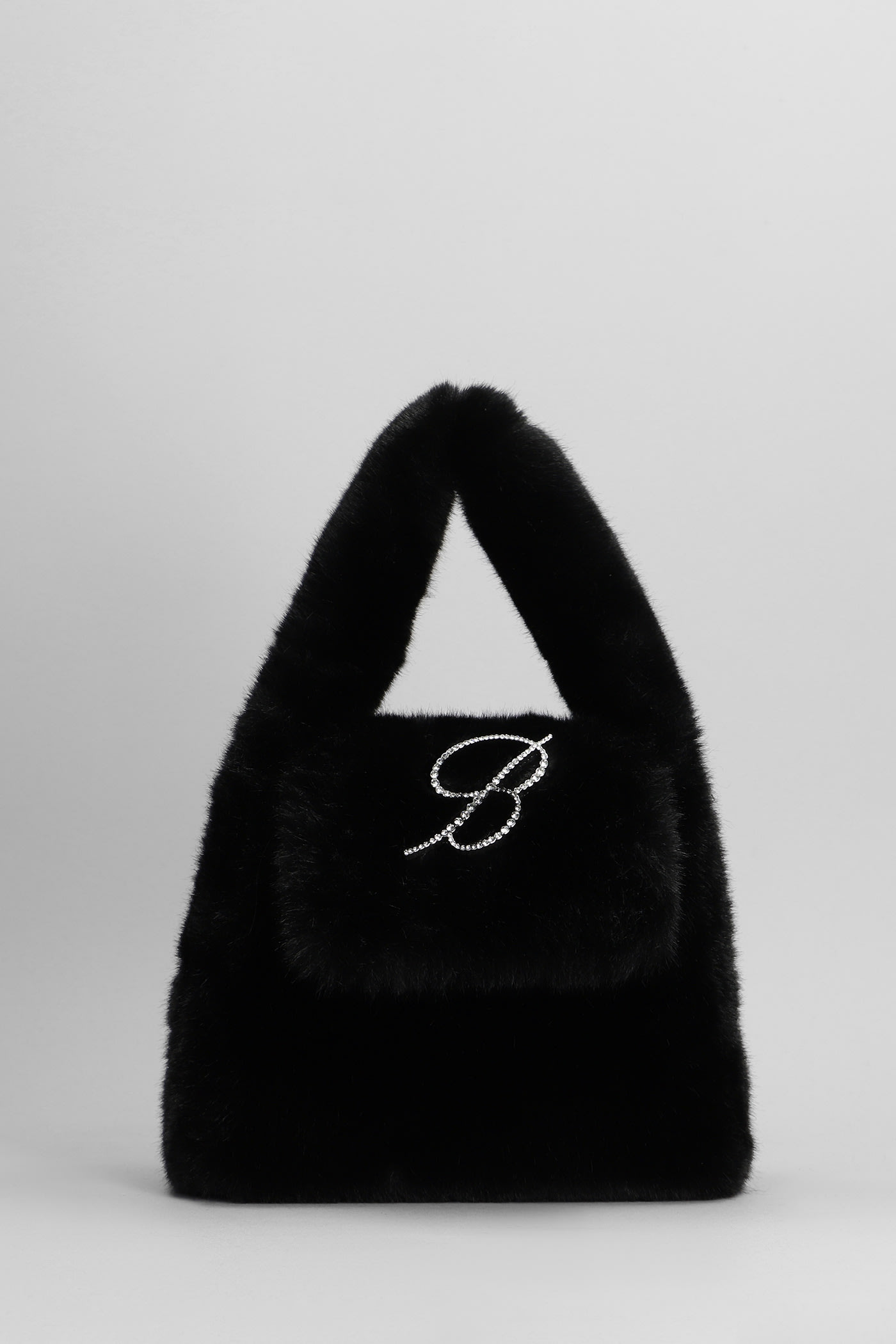 Blumarine Logo Faux Fur Top Handle Bag In Black