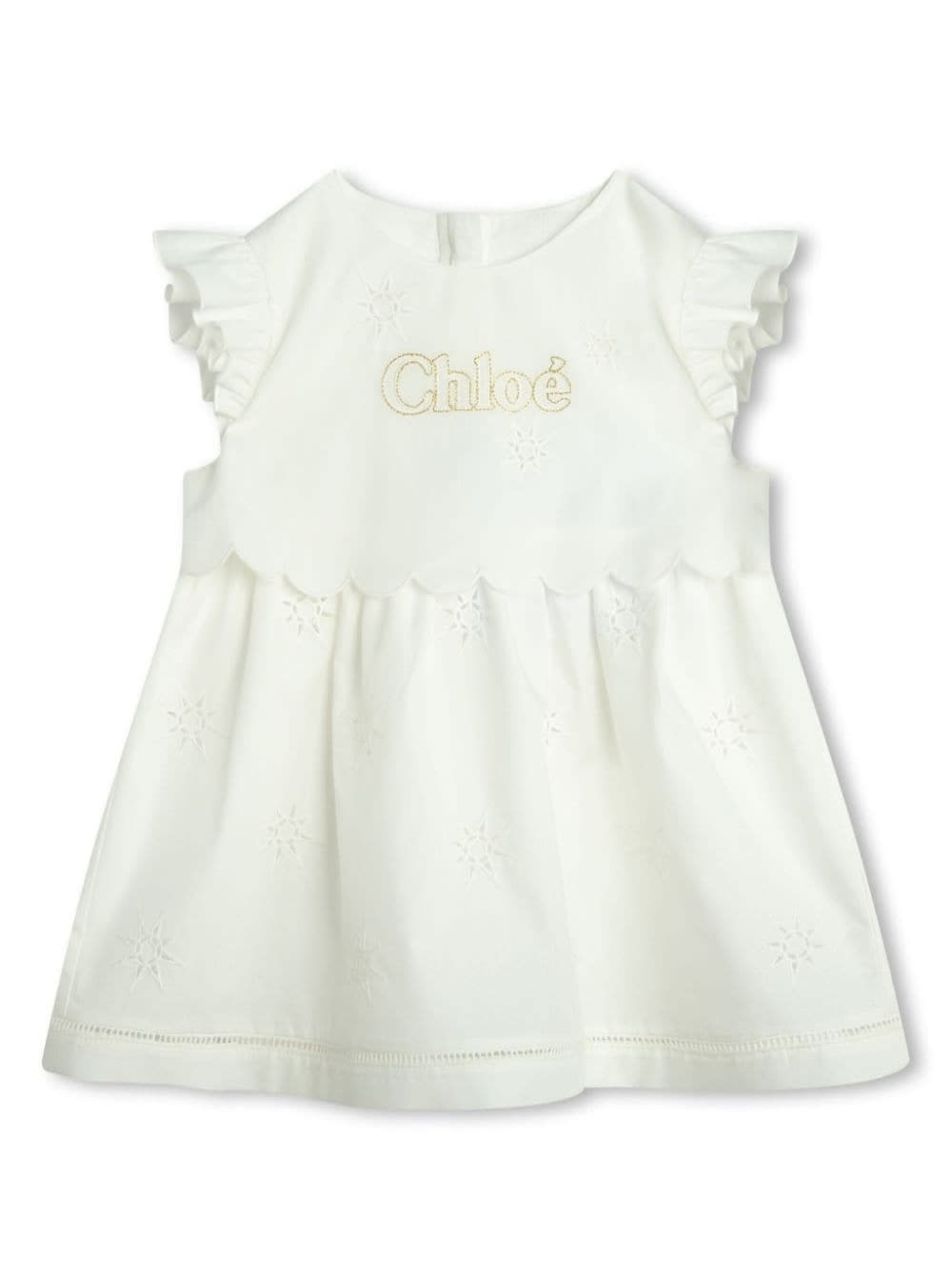 Shop Chloé White Dress And Hat Set In Cotton Baby