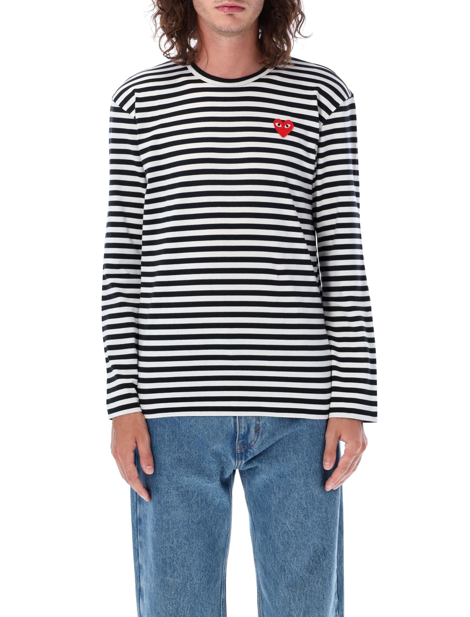 Shop Comme Des Garçons Play Striped Long-sleeved T-shirt In Black White