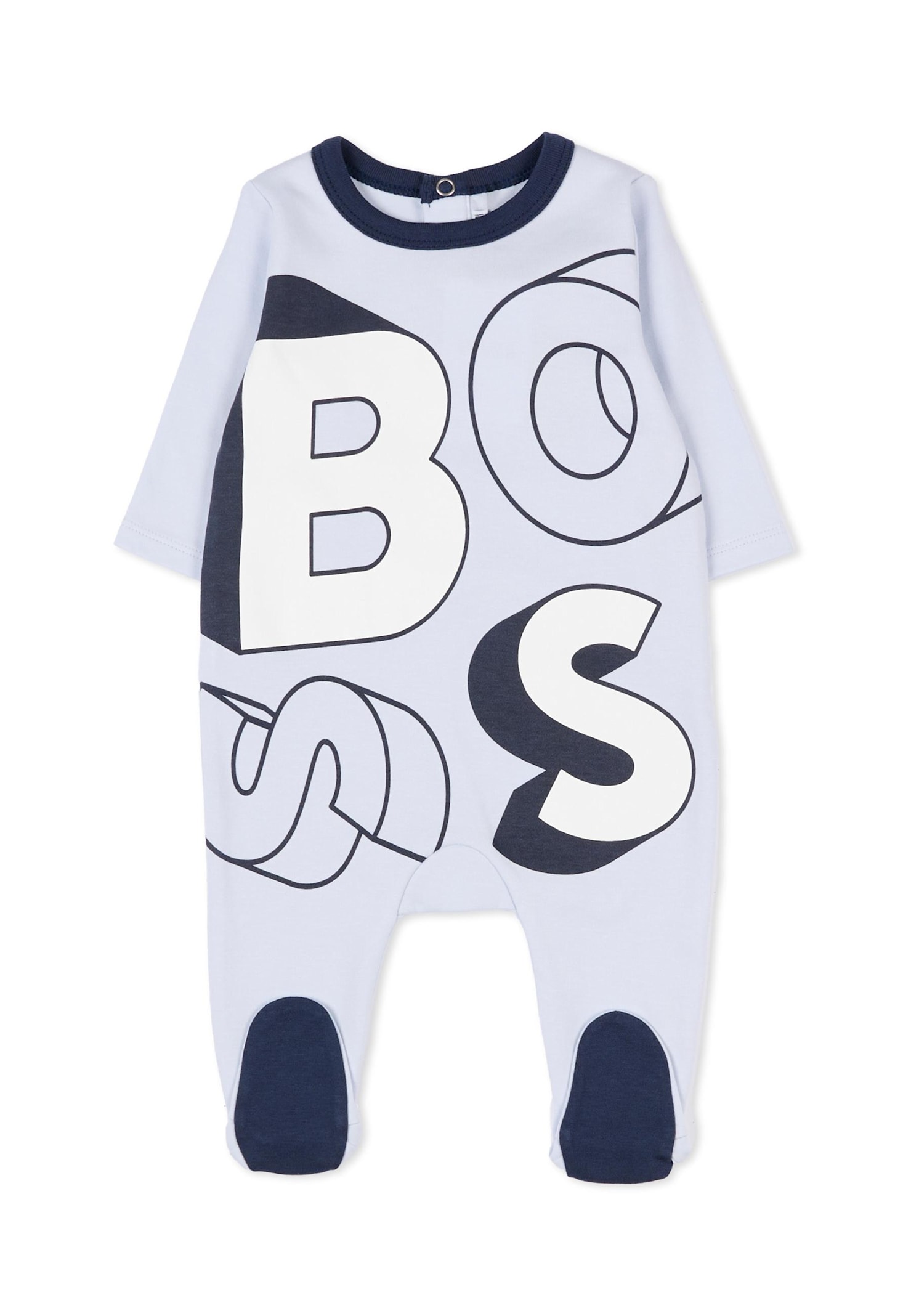 Hugo Boss Light Blue Babygrow For Baby Boy With Logo In Blue