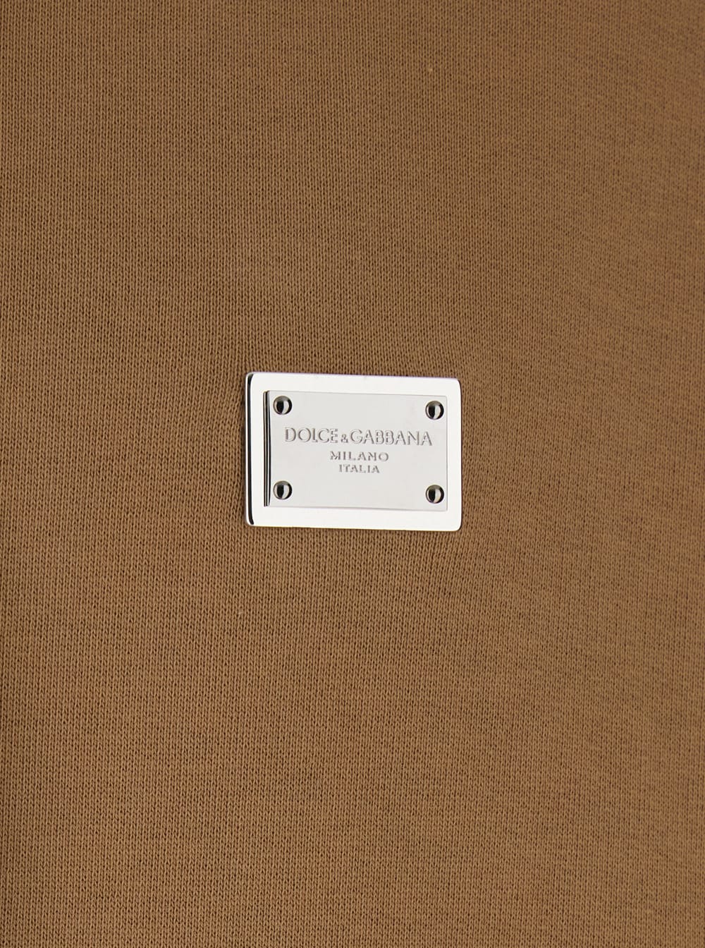 Dolce & Gabbana Beige Hoodie With Drawstring Hood And Logo Patch On The Front In Beige