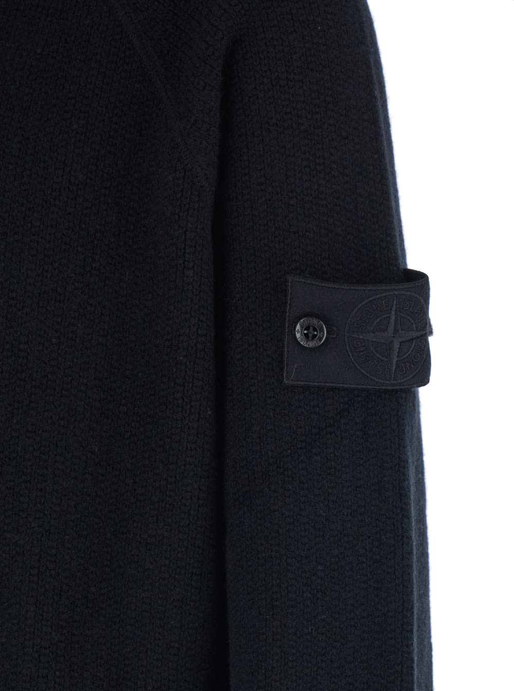Stone Island Black Sweater With Hood And Logo Patch On The Sleeve In Cashmere Man In Black