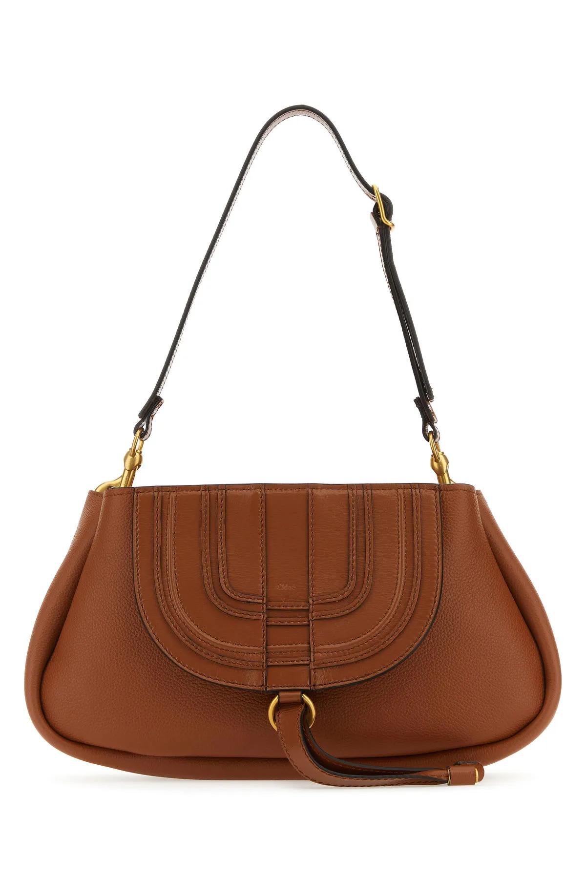Shop Chloé Brown Leather Marcie Clutch In Leather Brown