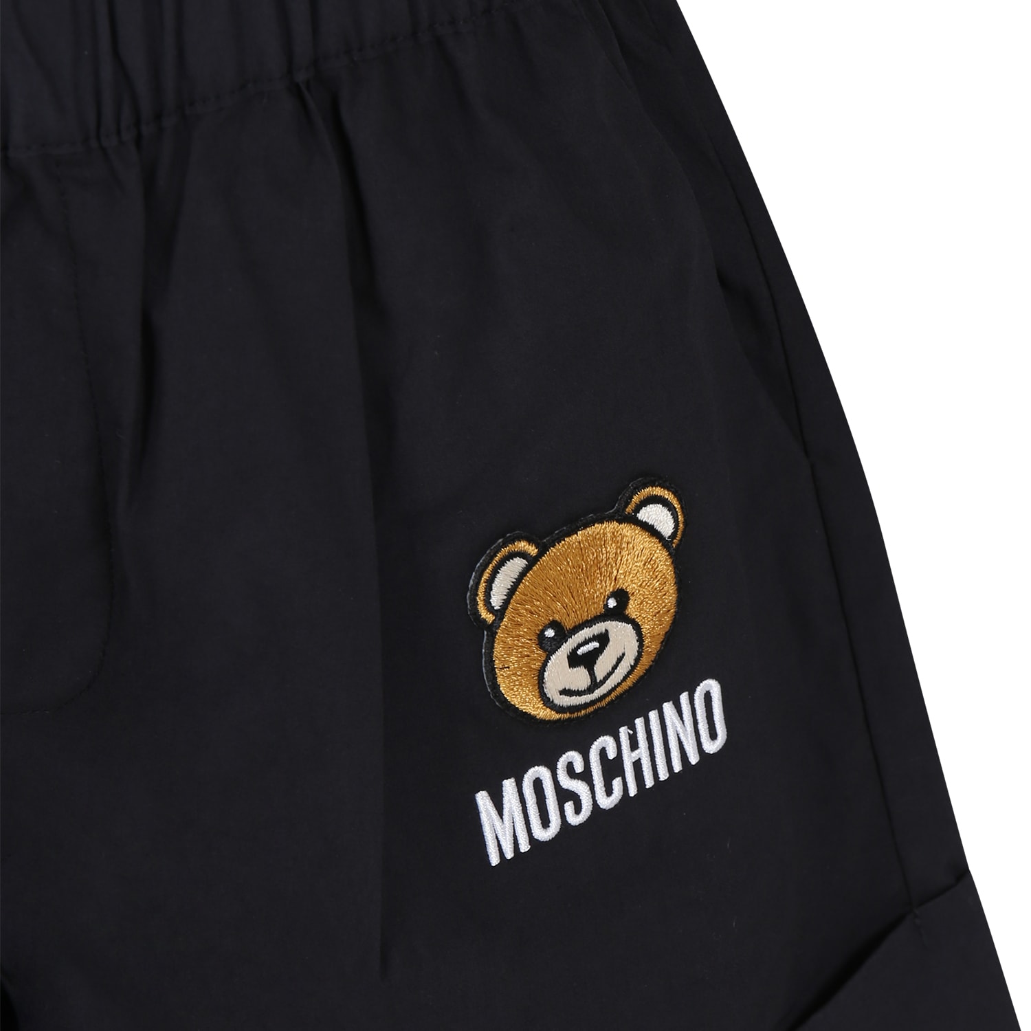 Shop Moschino Black Shorts For Girl With Teddy Bear And Logo