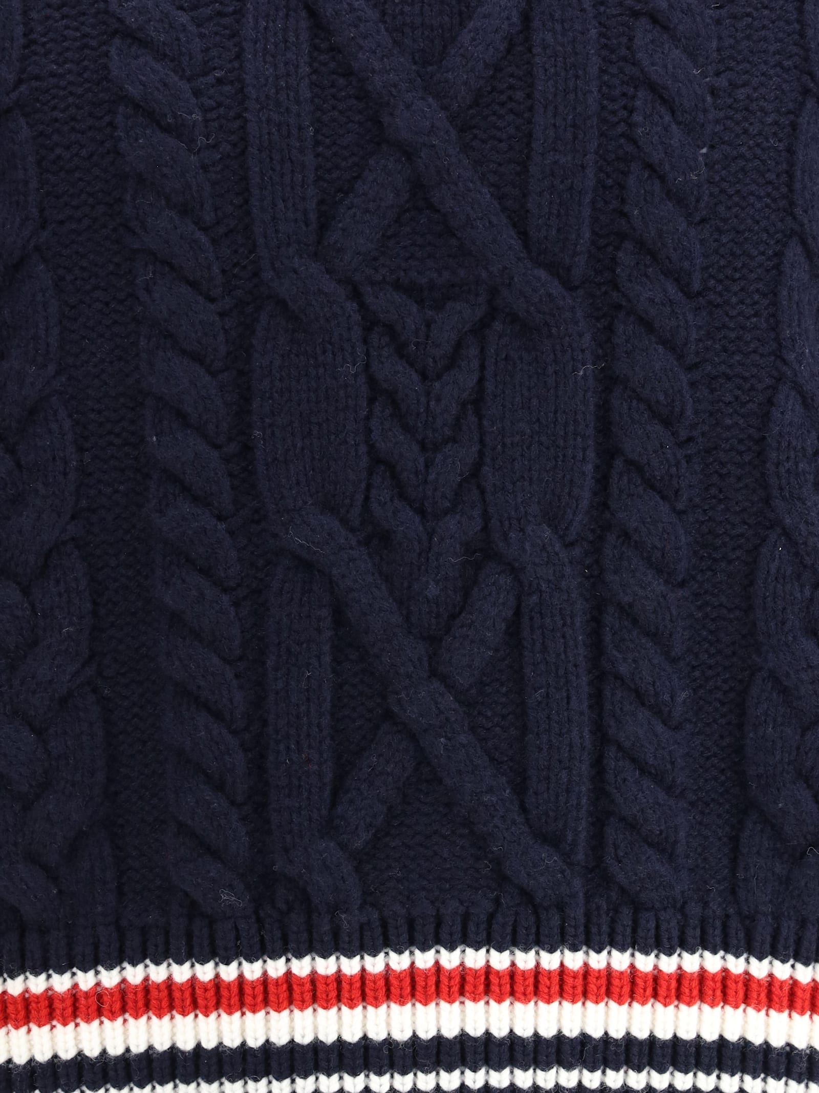 Thom Browne Cable Knit Crew Sweater With Ribbed Cuffs In Black