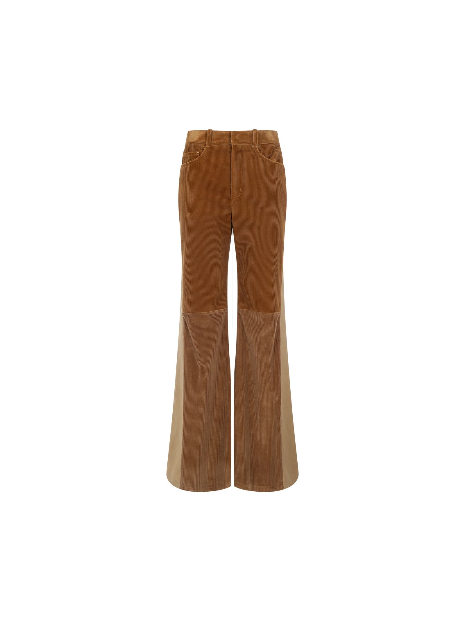 Chloé Triple Brown Retro Flared Corduroy Pants In Marrone