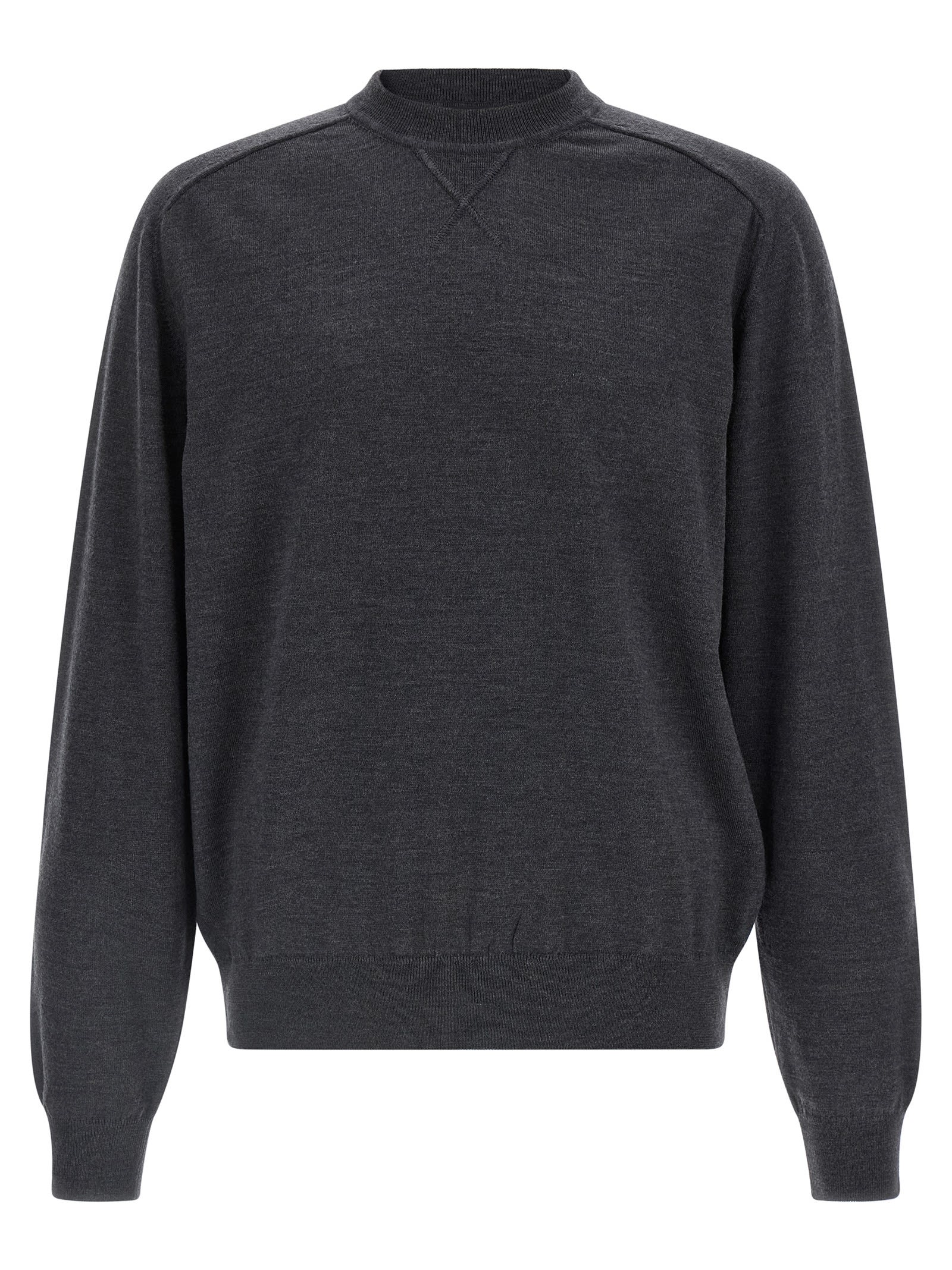 Jacquemus Long Sleeve Crewneck Sweater With Ribbed Cuffs In Gray