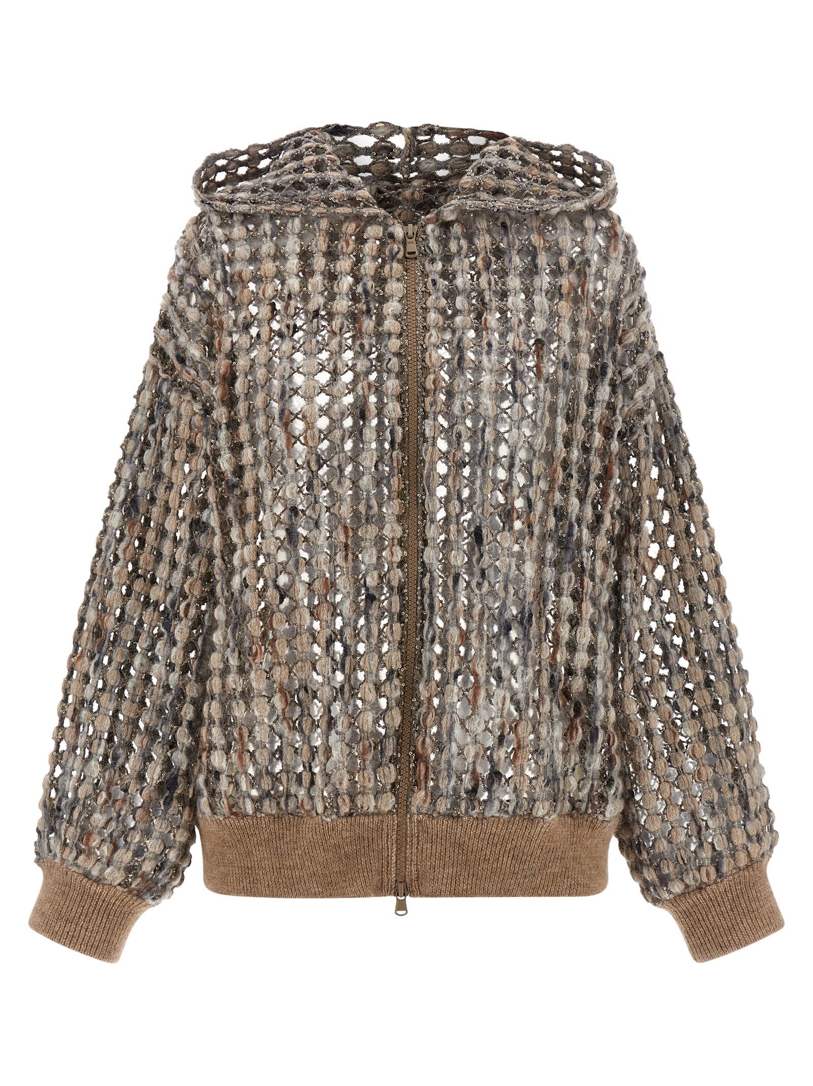 Brunello Cucinelli Balloon Net Embroidery Cardigan In Multi