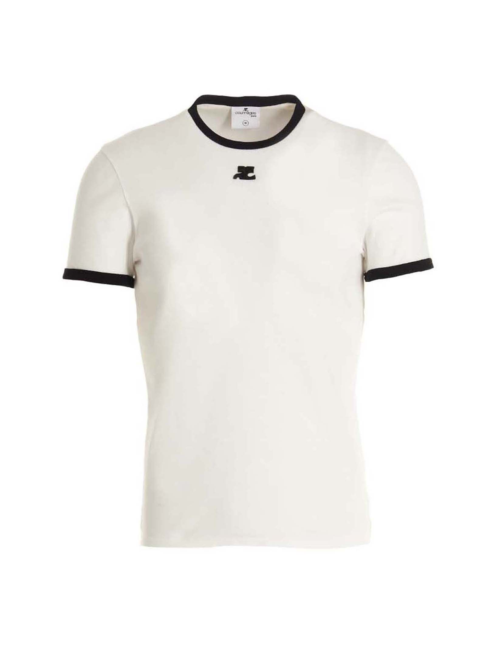 Courrèges Logo-patch T-shirt In White/black