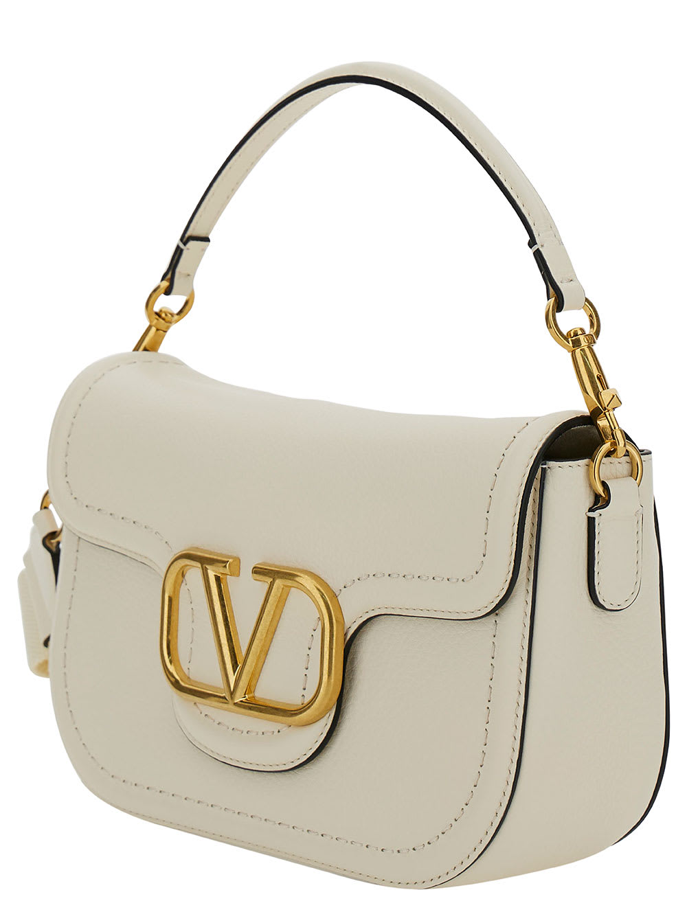 Valentino Alltime White Shoulder Bag With Vlogo Detail In Smooth Leather Woman In White