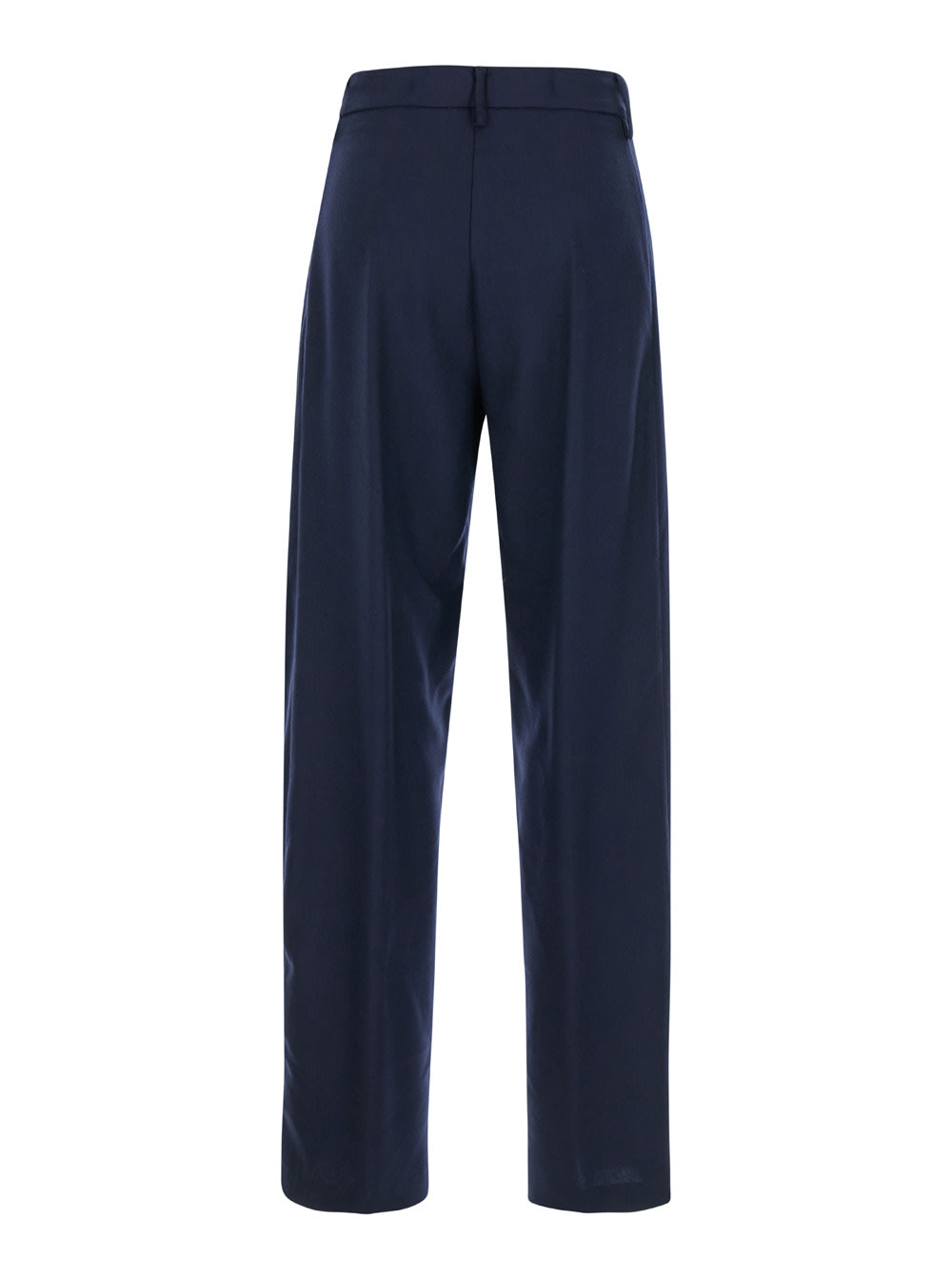 Shop Semicouture Blue Pants With High Waist And Pences On The Front In Wool Stretch Woman