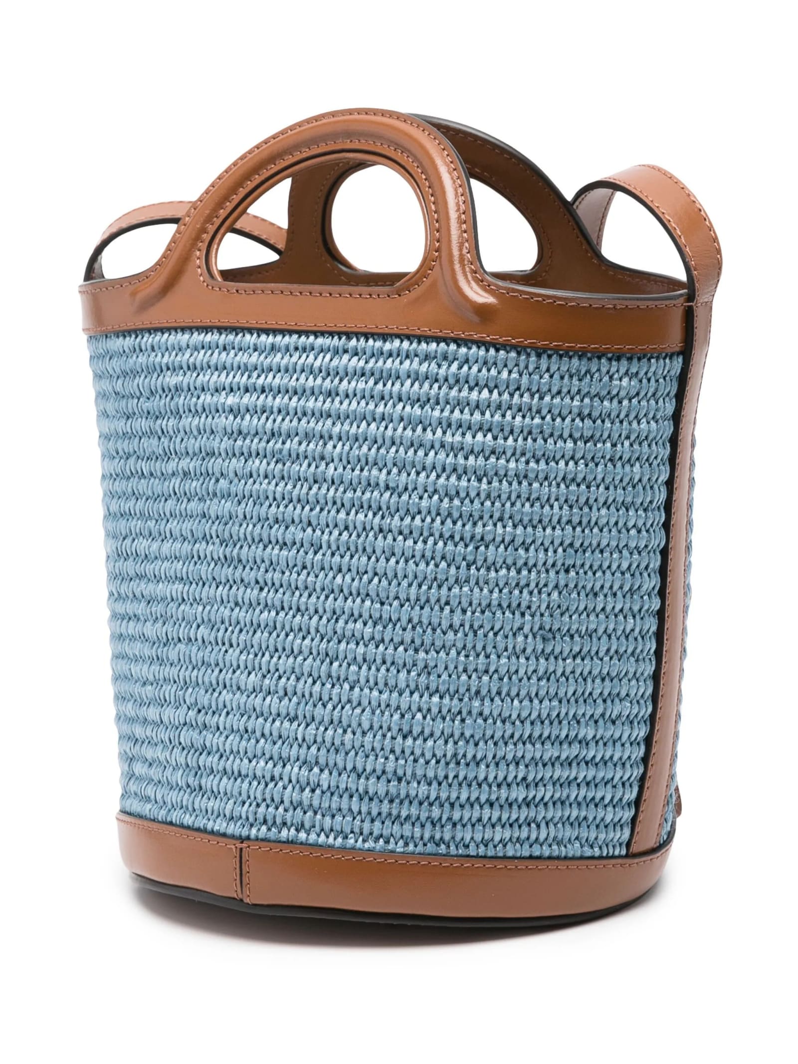 Shop Marni Tropicalia Mini Bag In Brown Leather And Light Blue Raffia