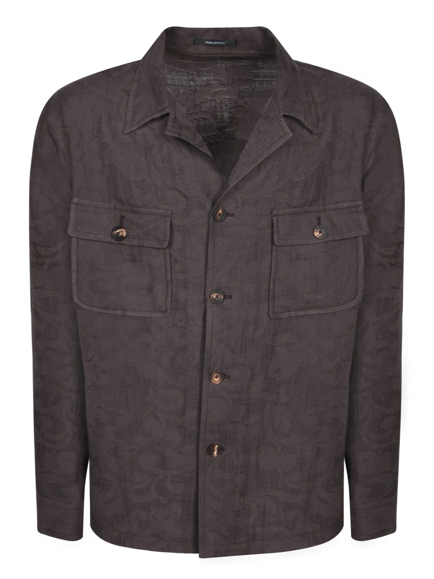 Tagliatore Brown Jacquard Overshirt With Button Closure In Brown