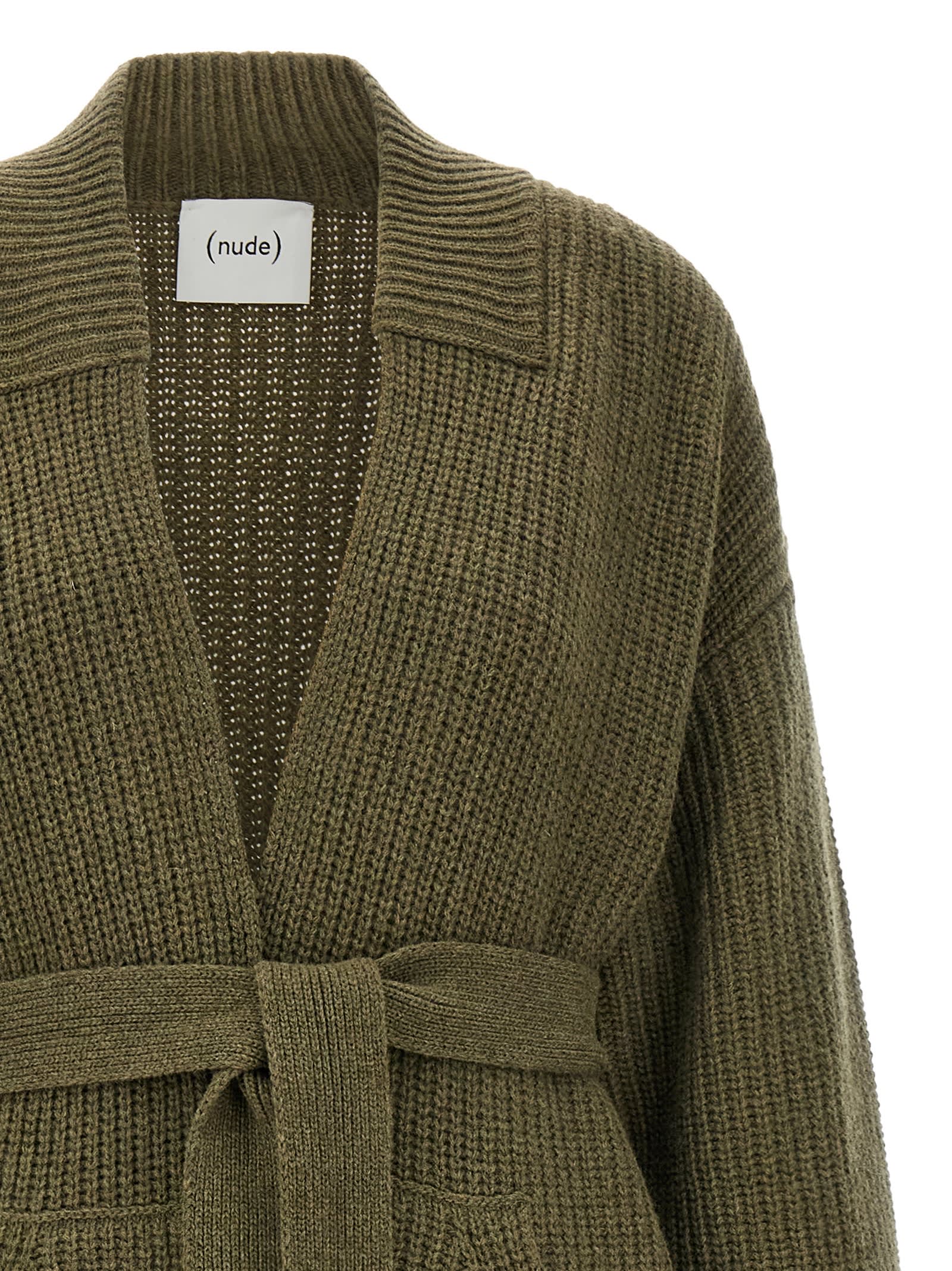 Nude Heavy Wool Knitted Coat With Shawl Collar In Green