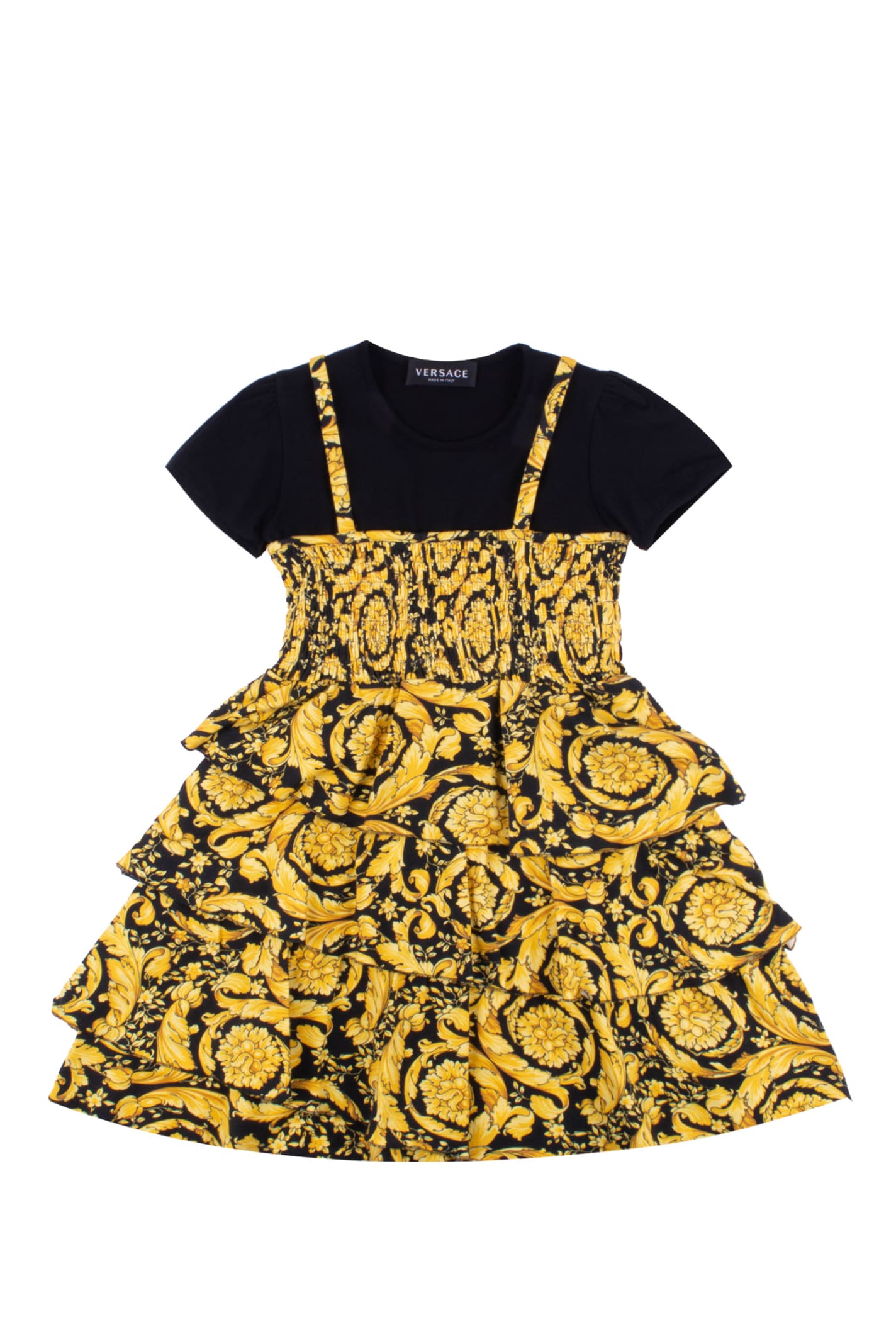 Versace Kids' Dress With Baroque Flounce In Multicolor