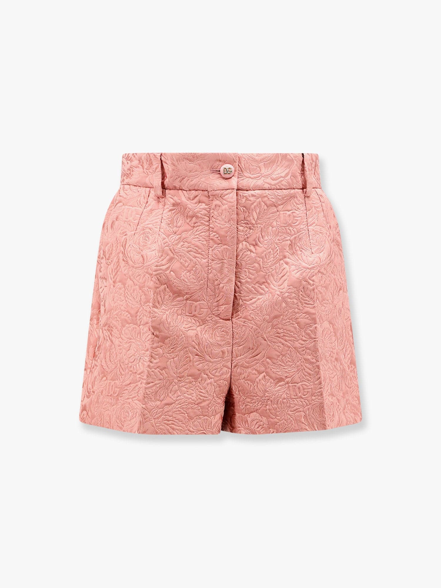 Dolce & Gabbana Embossed Embroidery Cotton Silk Blend Shorts In Pink
