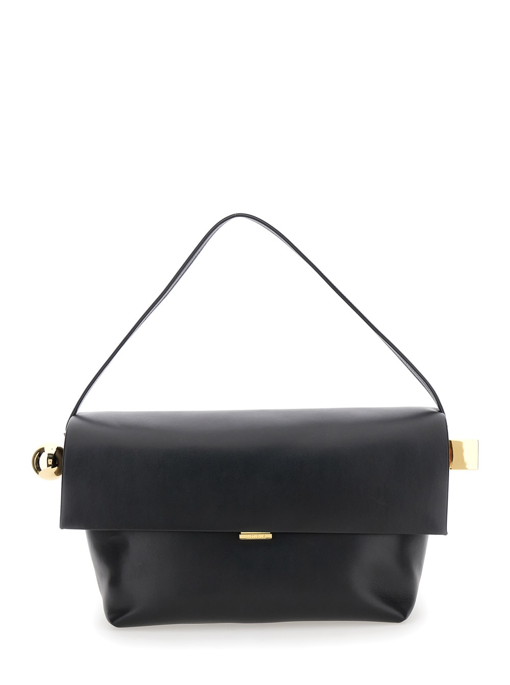 Shop Jacquemus Le Grand Rond Carre Black Shoulder Bag With Shoulder Strap In Leather Woman