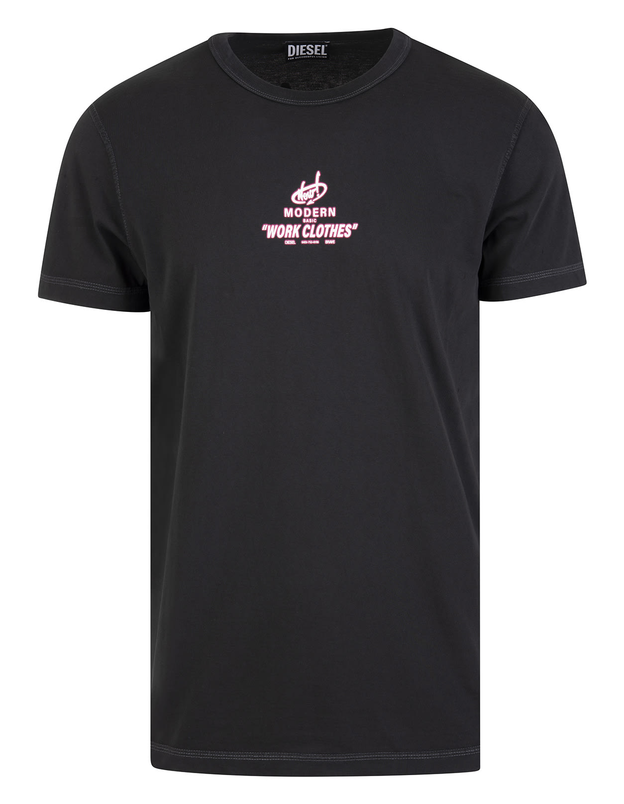 Diesel Man Black Slim Fit T-shirt With Printed Logo