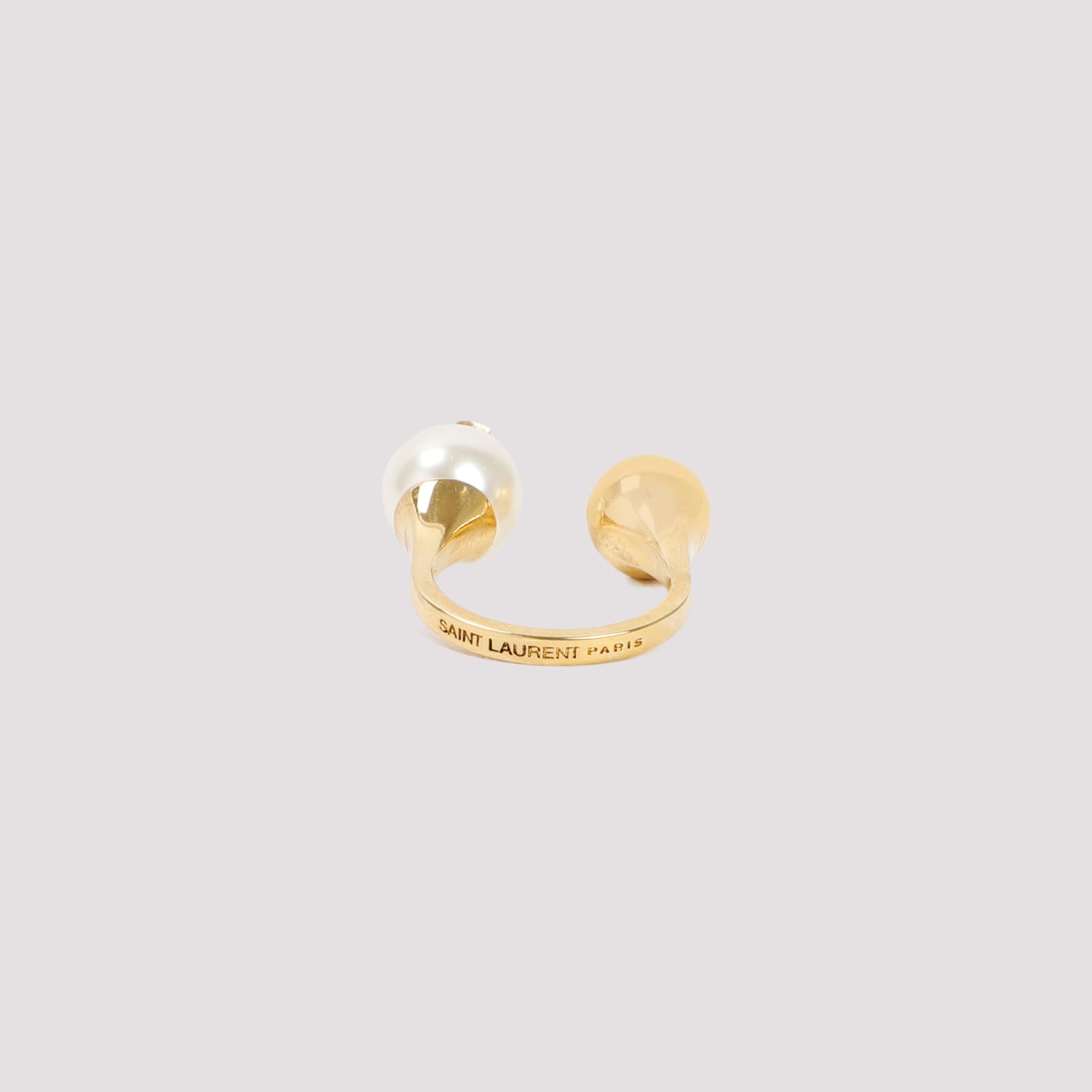 Shop Saint Laurent Bague Boule Ysl Ring In Creme