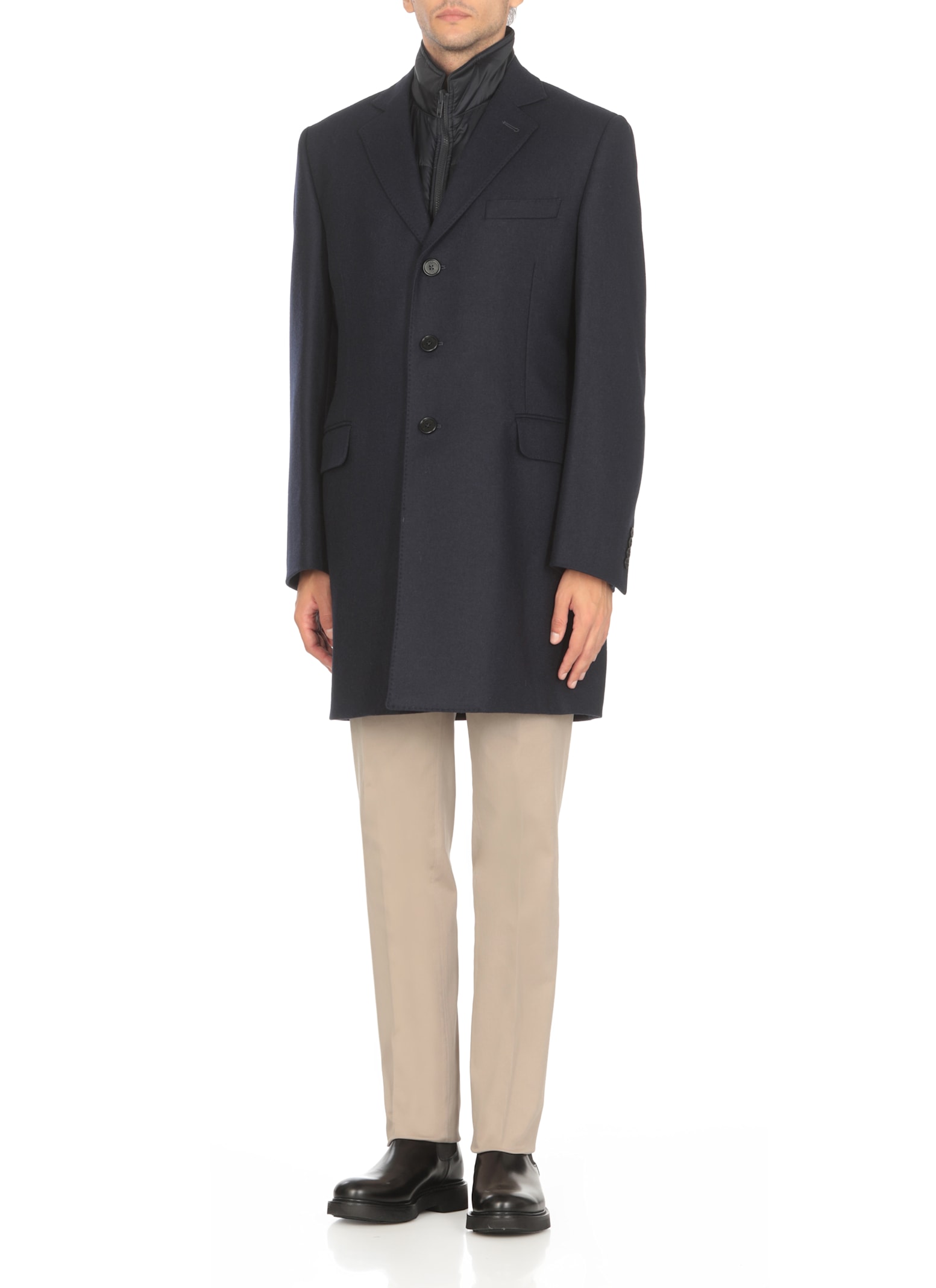 Fay Three-button Detachable-collar Coat In Blue