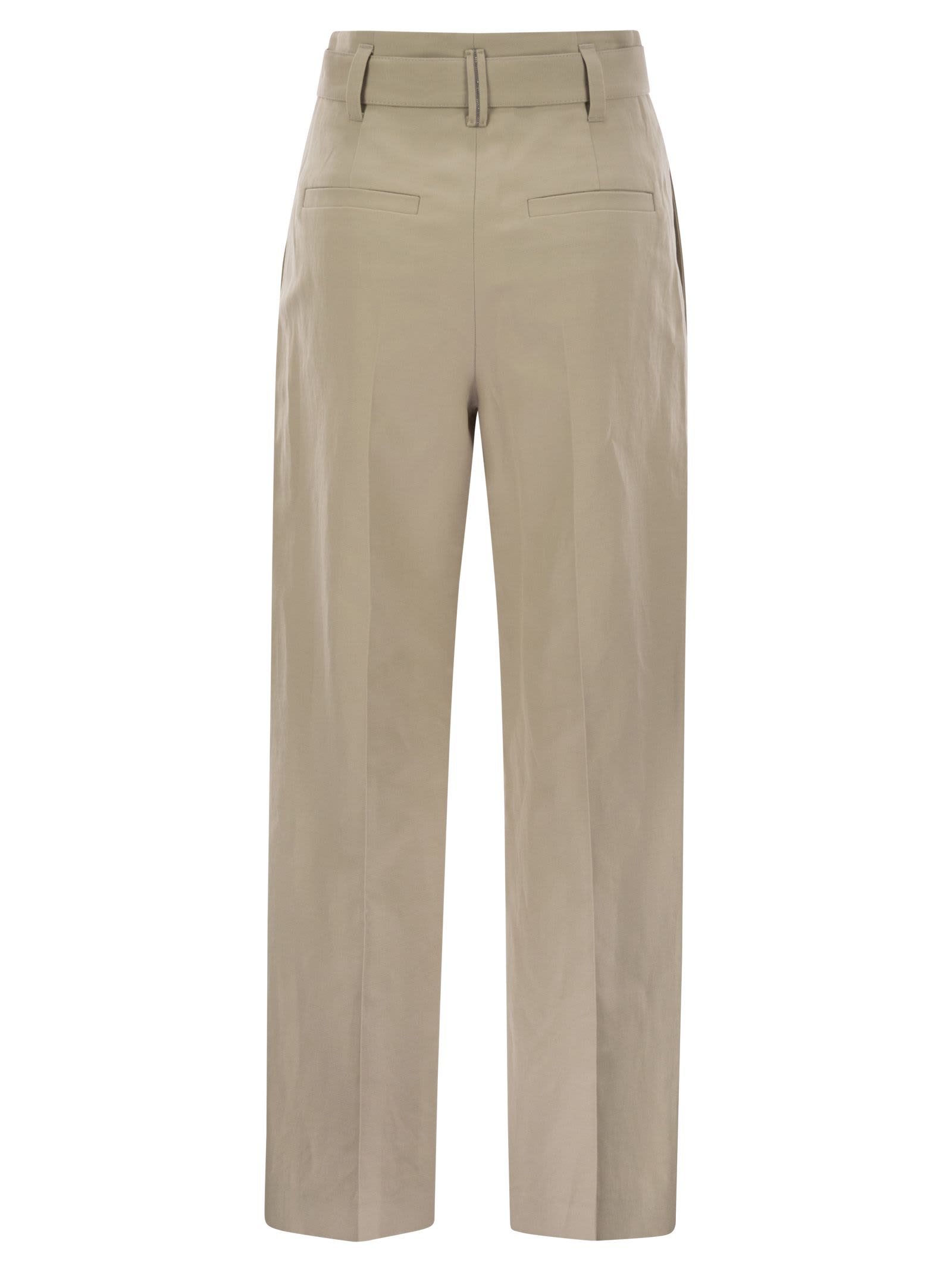 Brunello Cucinelli Women's Cotton Linen Canvas Corset Cigarette Trousers With Jewellery In Beige