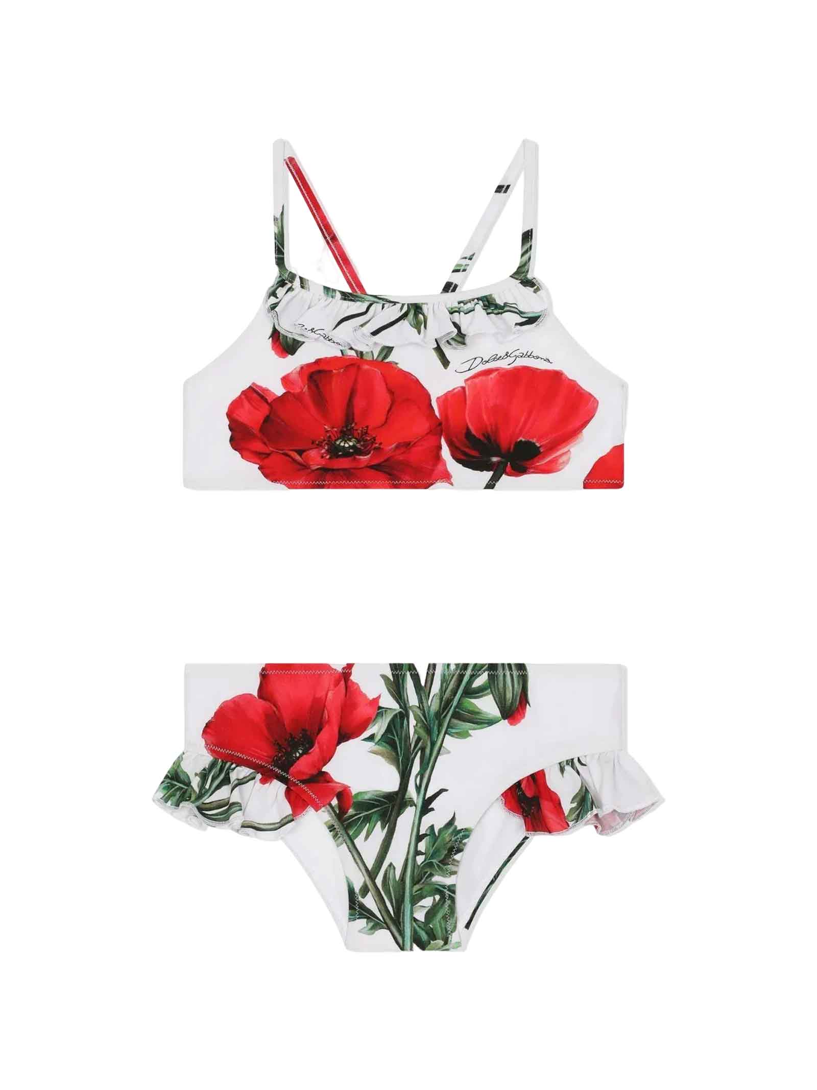Dolce & Gabbana Floral-print Bikini In Bianco