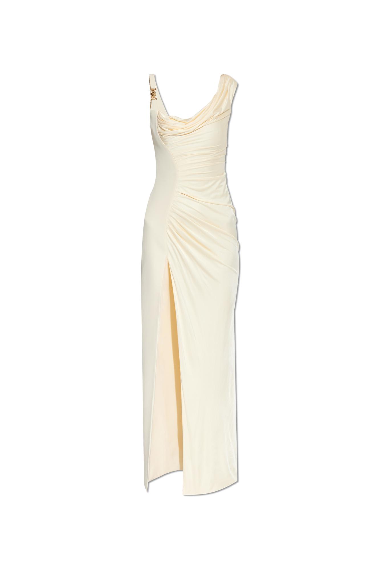 Versace Knee Length Dress Asymmetric Design In Ivory