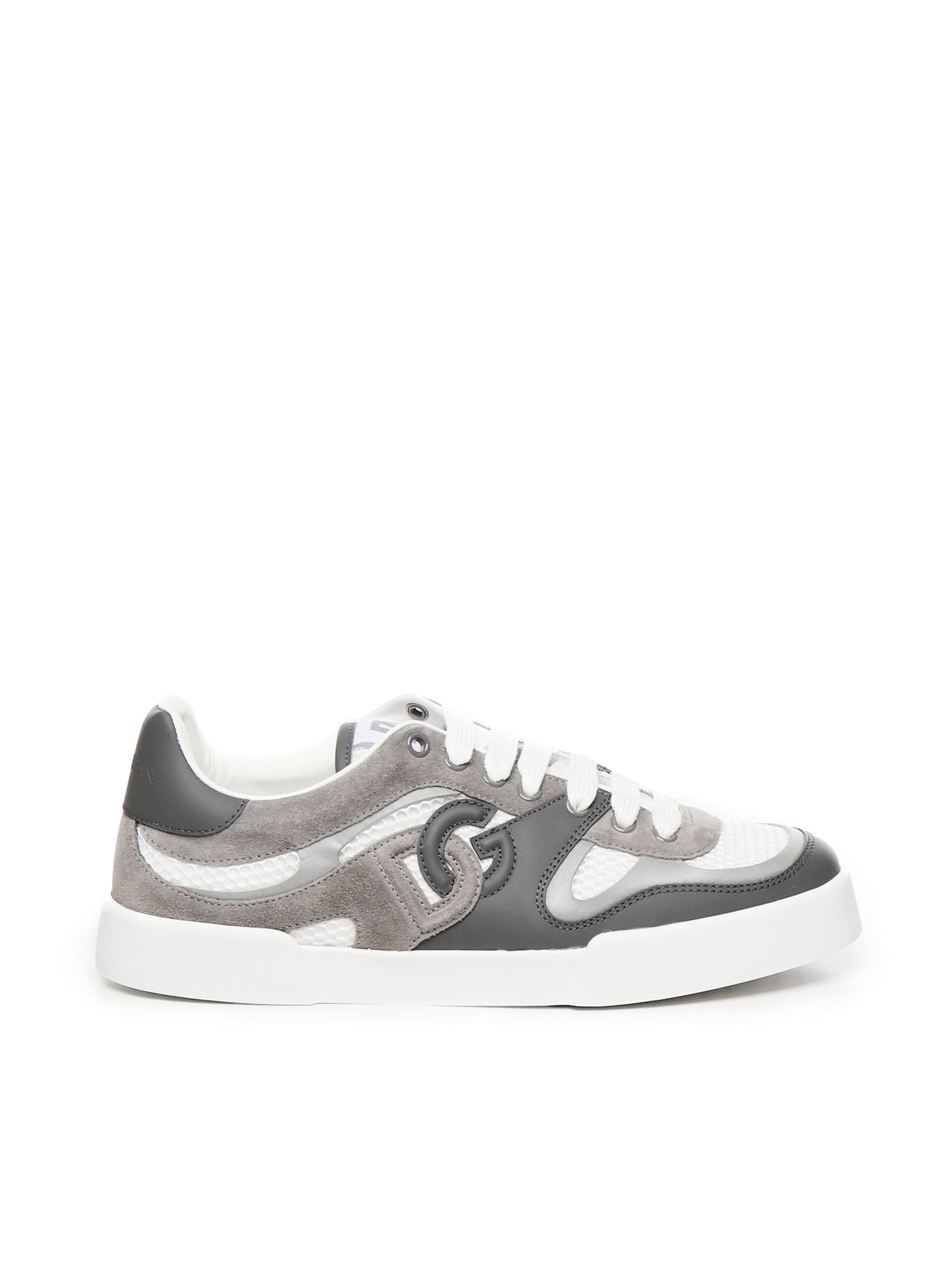 Dolce & Gabbana Strobel Portofino Light Sneaker In Calfskin In White, Grey