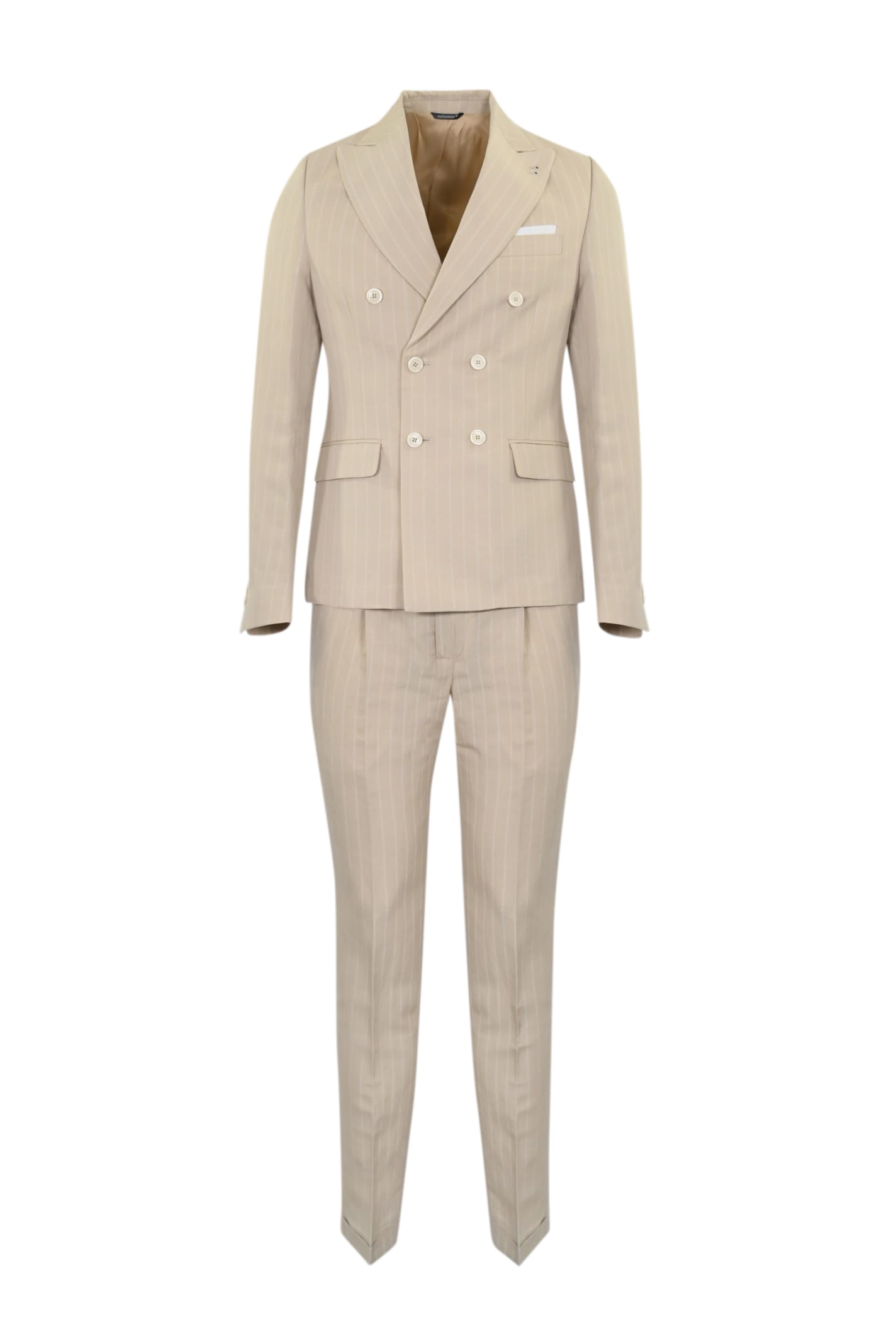 Sand Double-breasted Pinstripe Suit