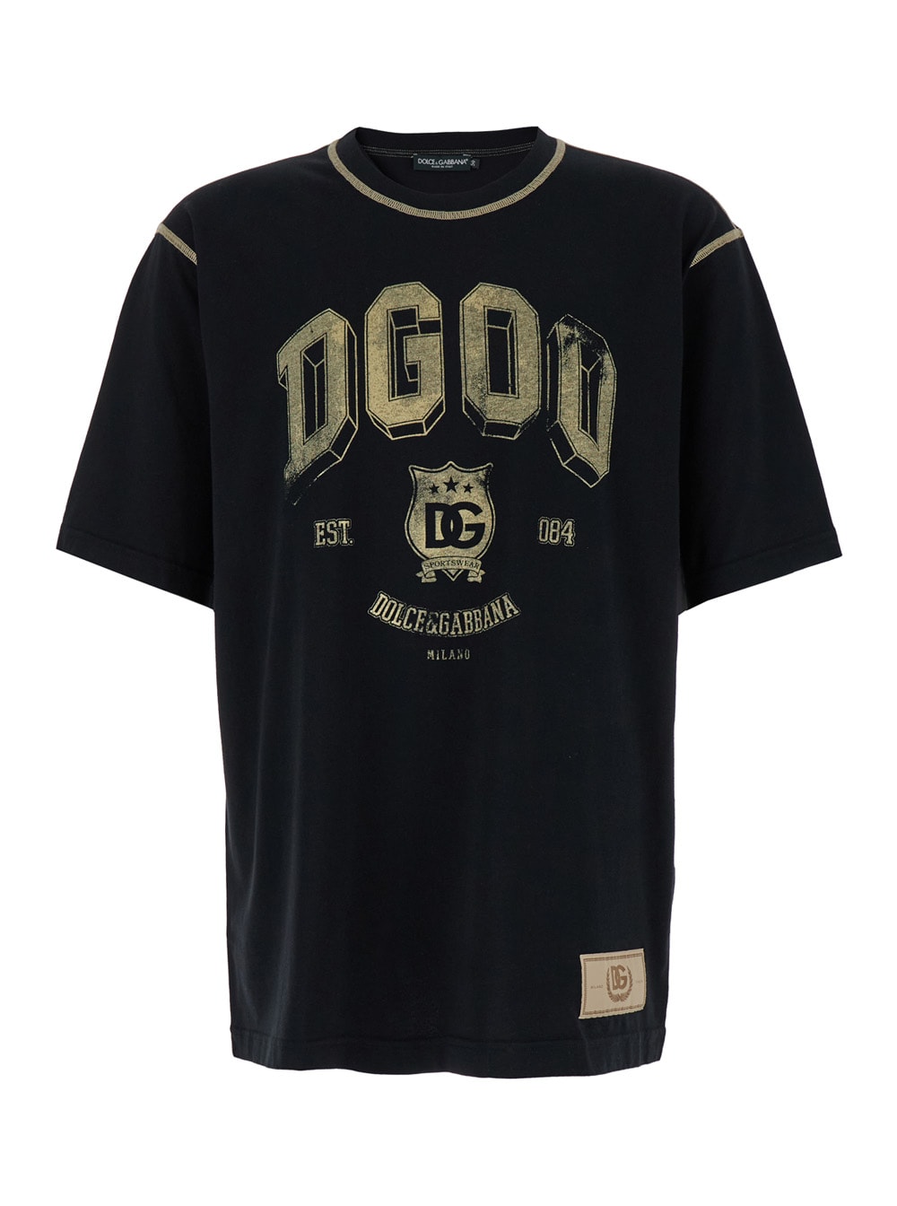 Dolce & Gabbana Oversized Black T-shirt With Dg00 Print In Black
