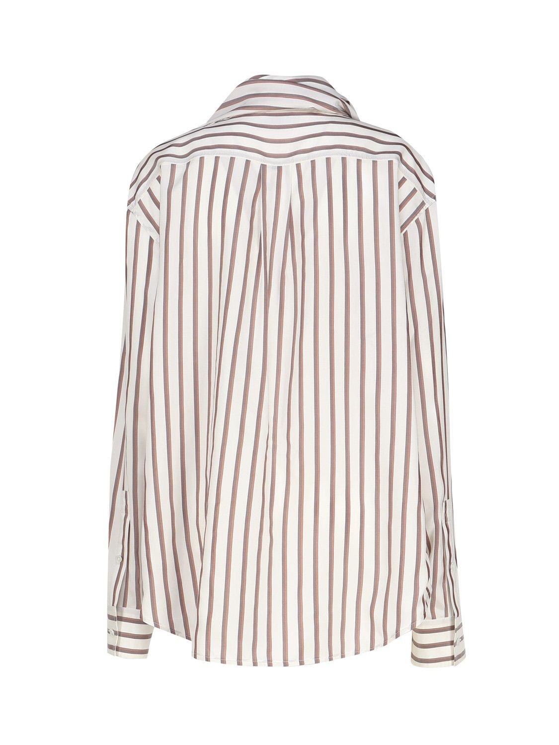 Shop Bottega Veneta Striped Shirt In White, Brown, Chestnut