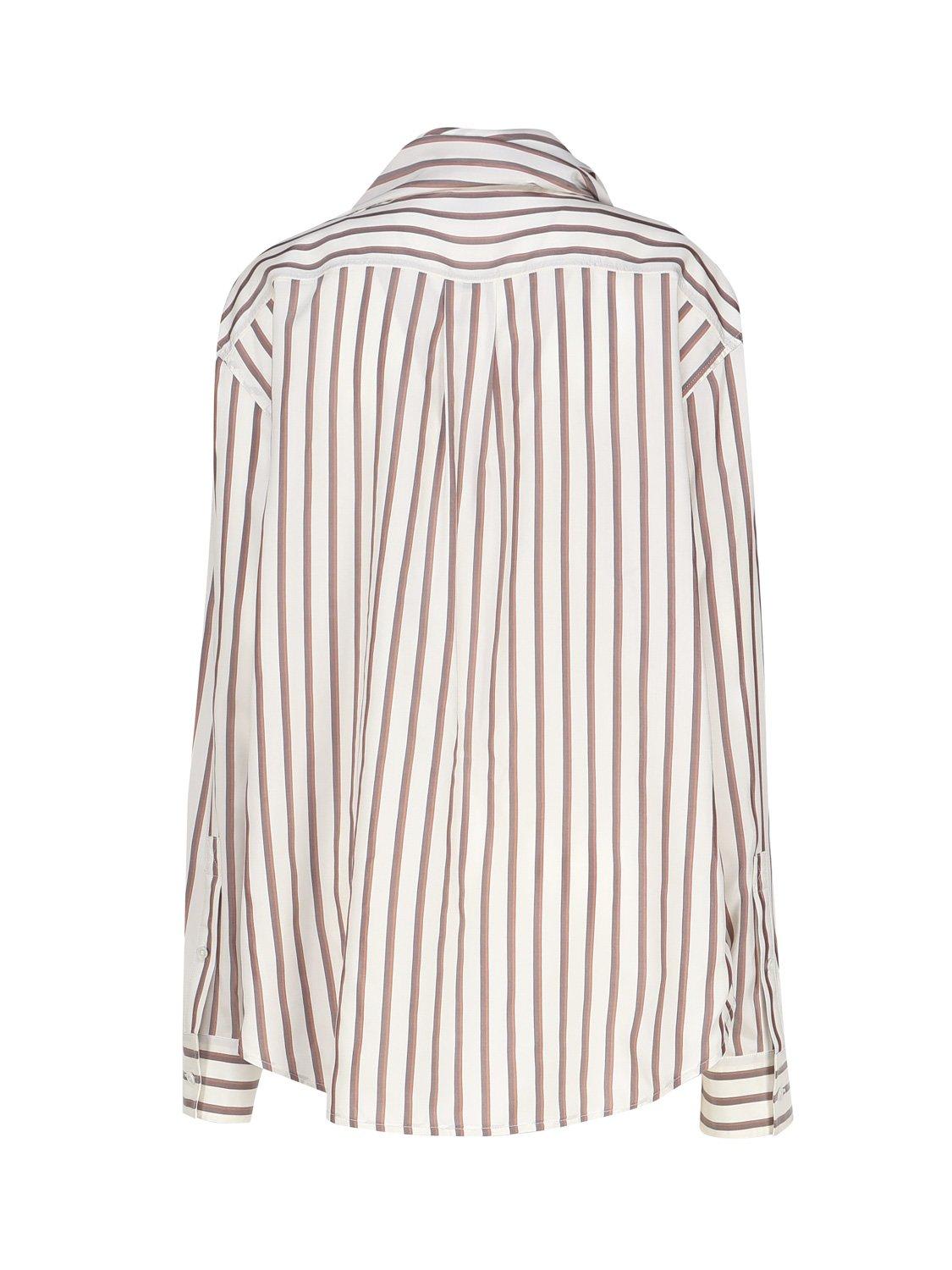 Bottega Veneta Striped Silk Shirt In White, Brown, Chestnut