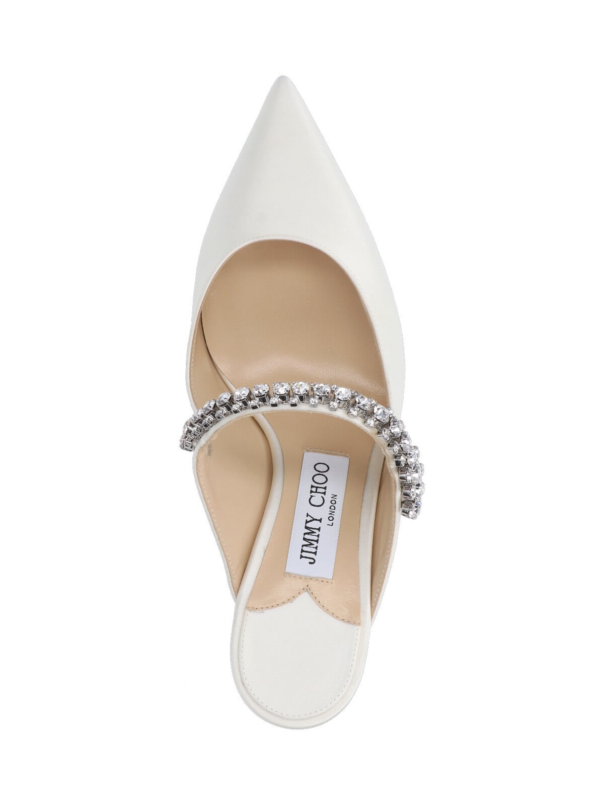 Jimmy Choo Bing 65 Crystal Strap Satin Mules In White