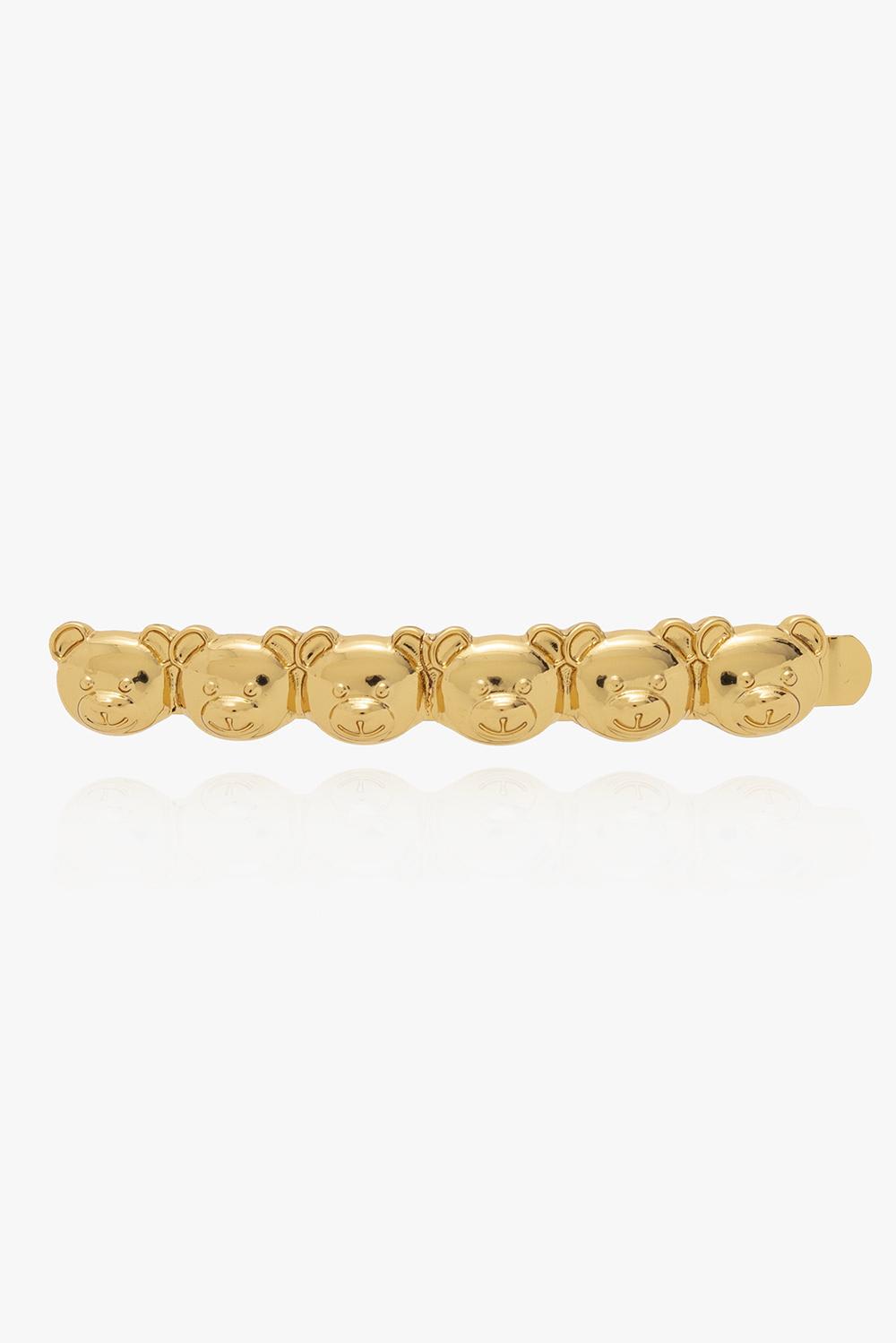 Shop Moschino Hair Slide With Logo In Gold