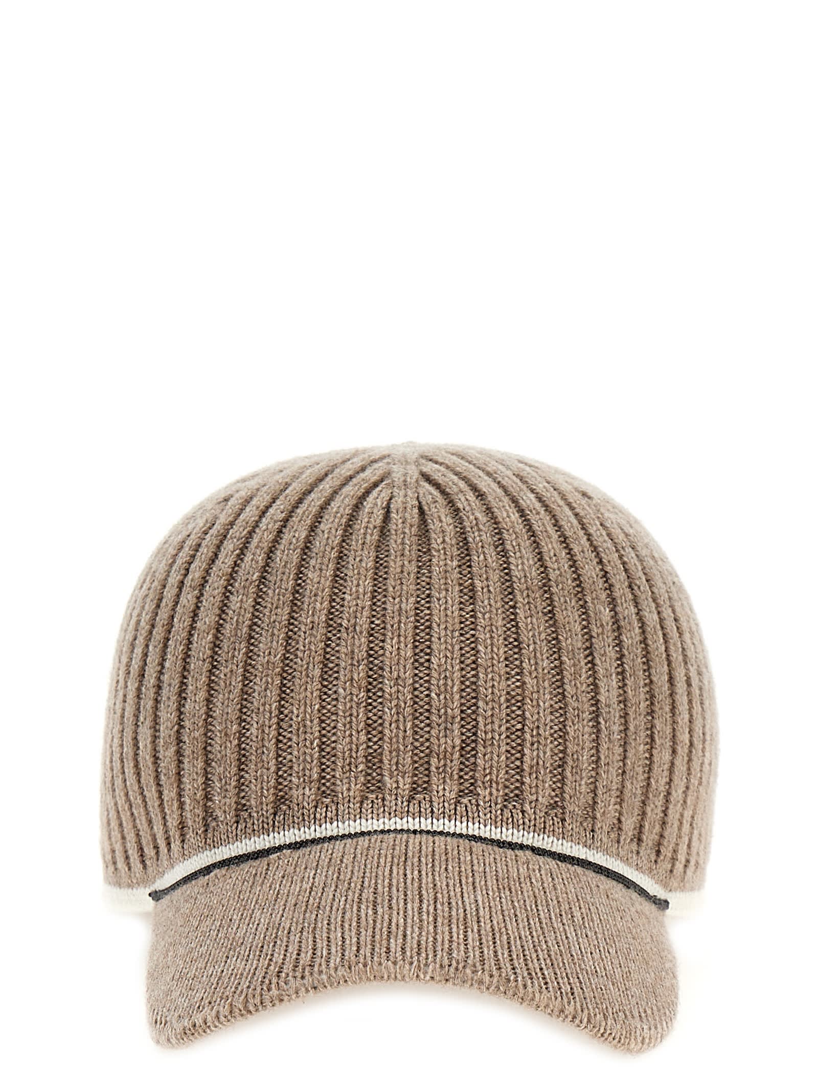 Shop Brunello Cucinelli Ribbed Knit Hat In Beige