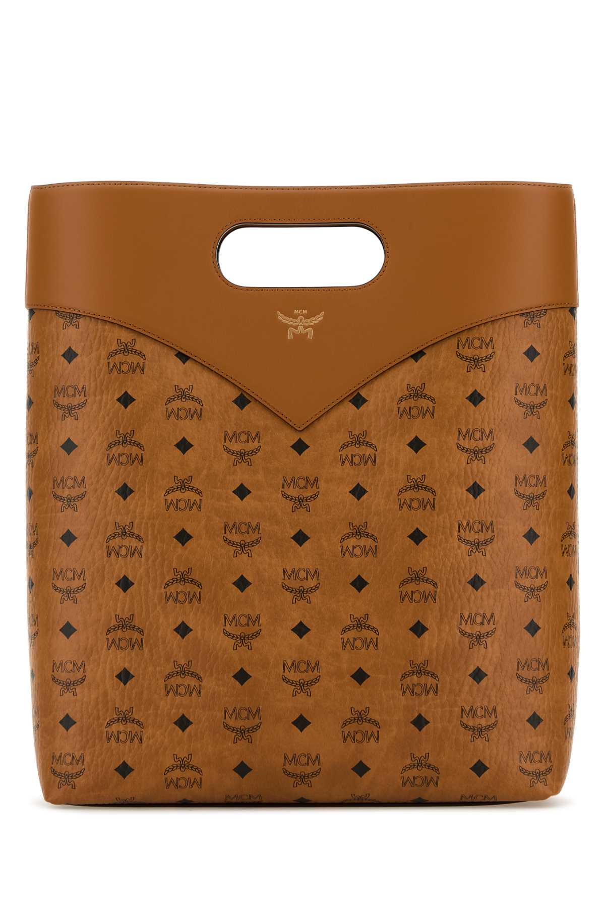 Shop Mcm Printed Canvas Shopping Bag In Cognac