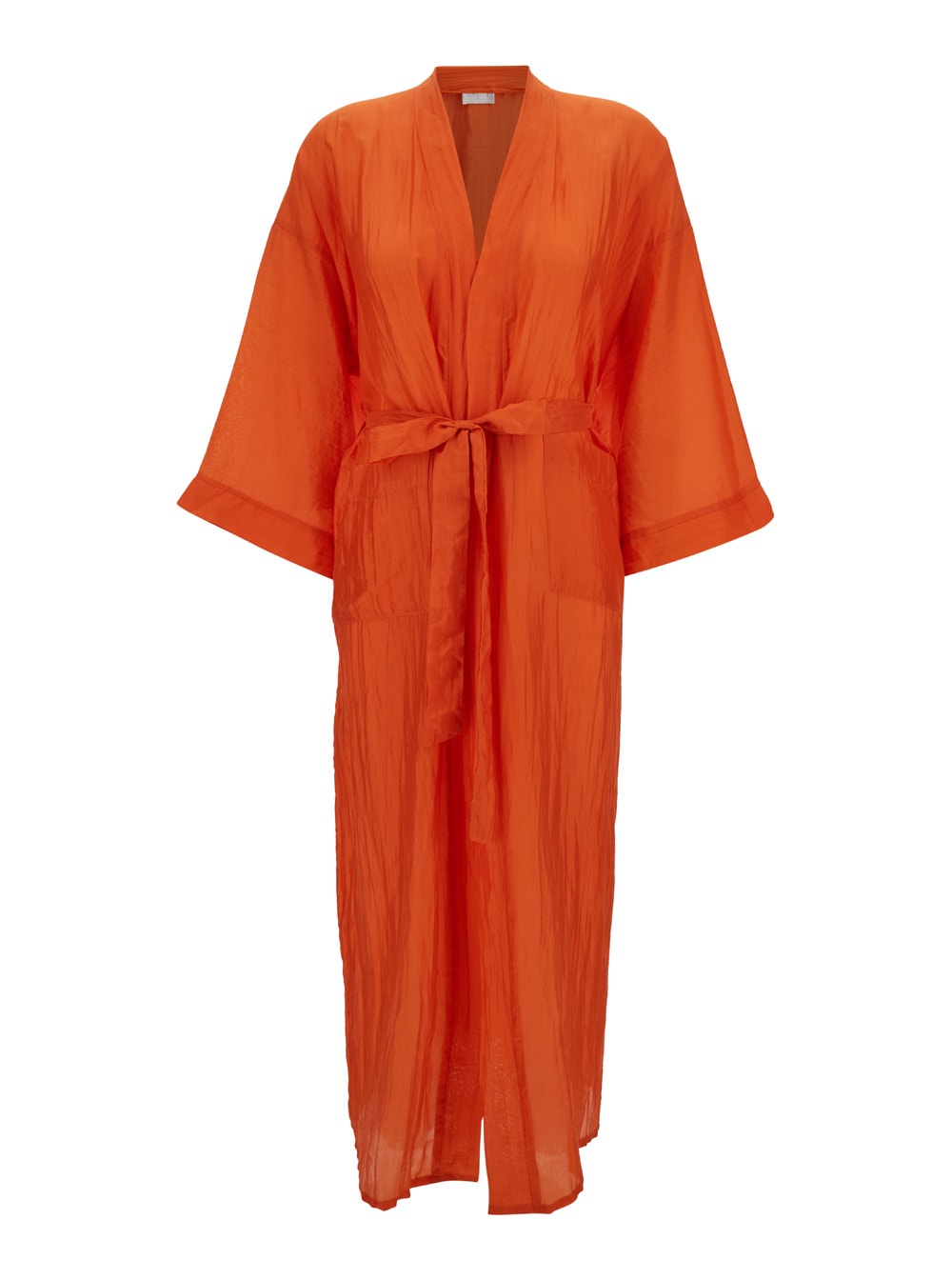 bata Orange Kimono With Matching Belt In Silk Woman